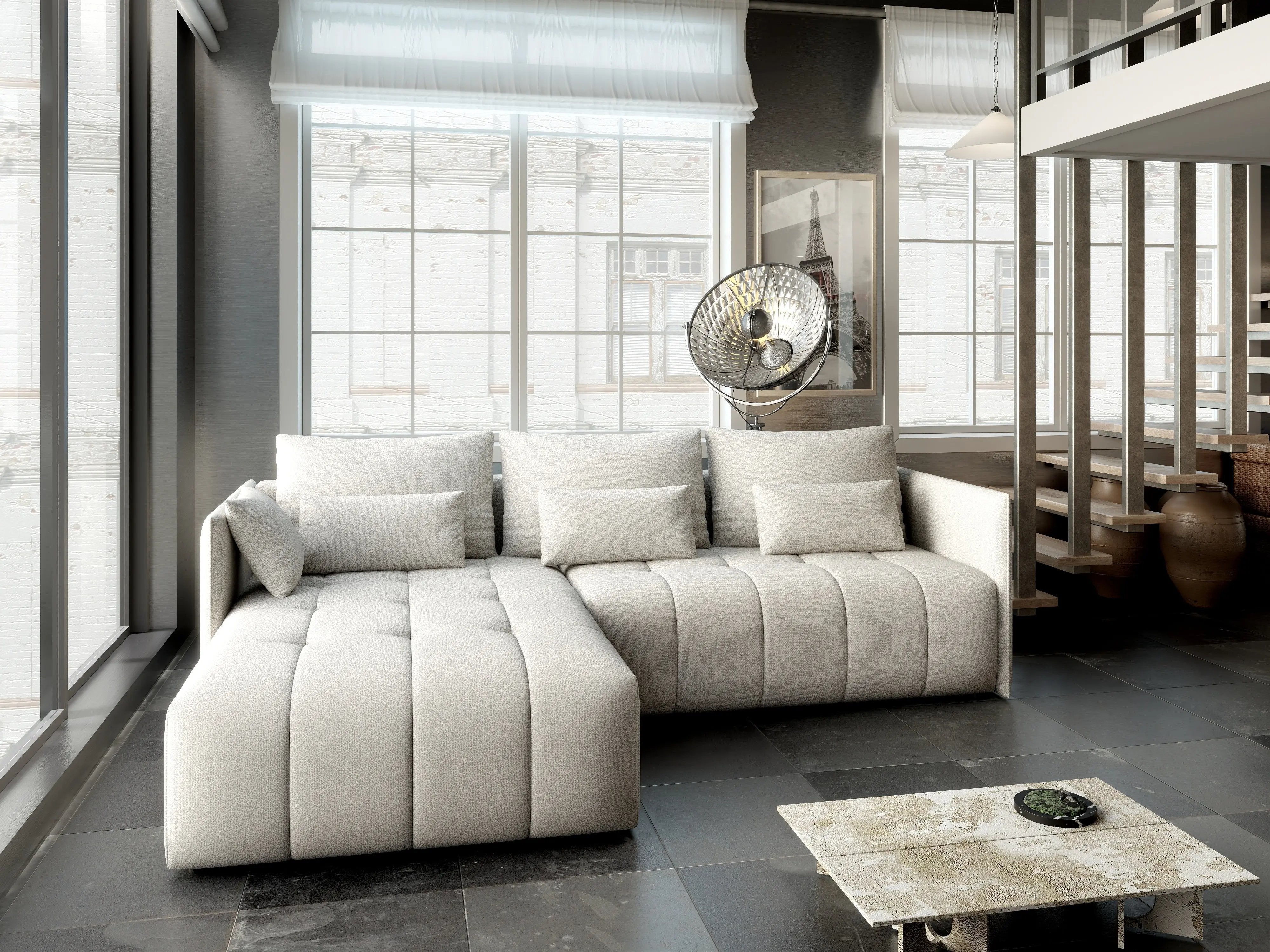 Colțar extensibil dumonde cu ladă de depozitare si sezut confortabil din spuma HR, Malta Enjoy Beige 235x185 cm Fabrica