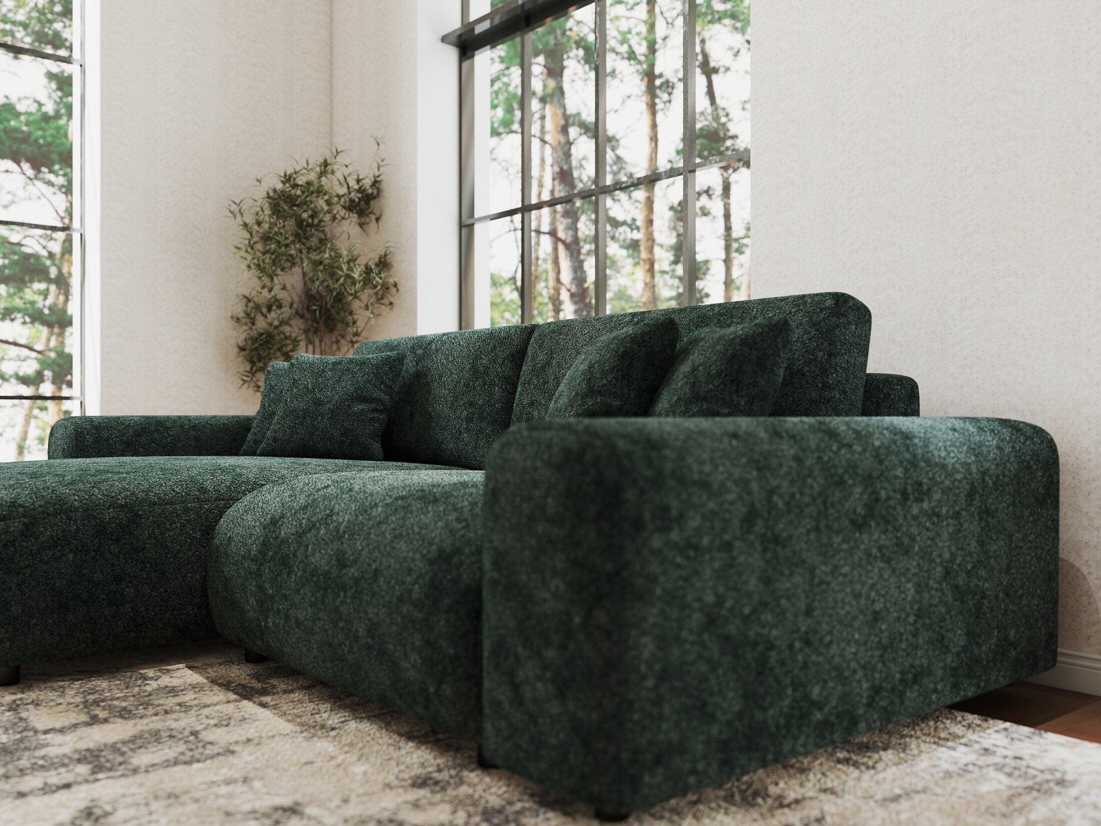 Colțar extensibil dumonde cu ladă de depozitare si sezut confortabil din spuma HR, Sarina Euphoria Verde 255x168 cm