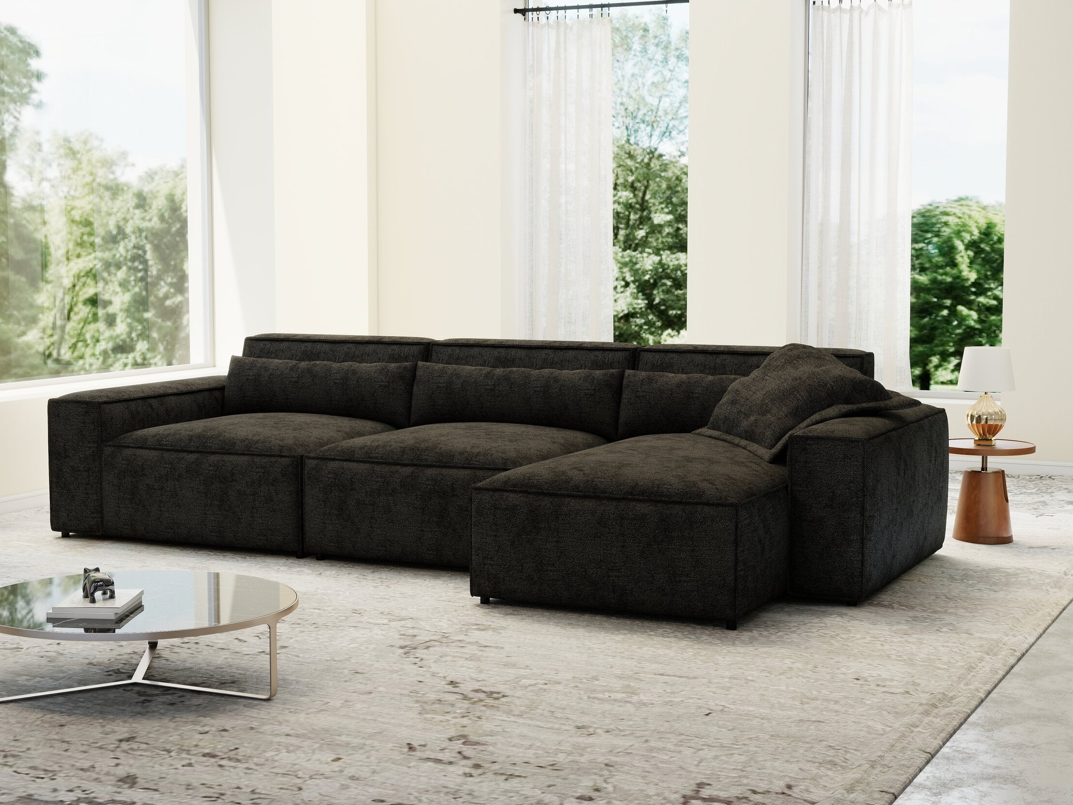 Colțar dumonde cu sezut confortabil din spuma HR, Marvelo XL Enjoy Black 366x175 cm II