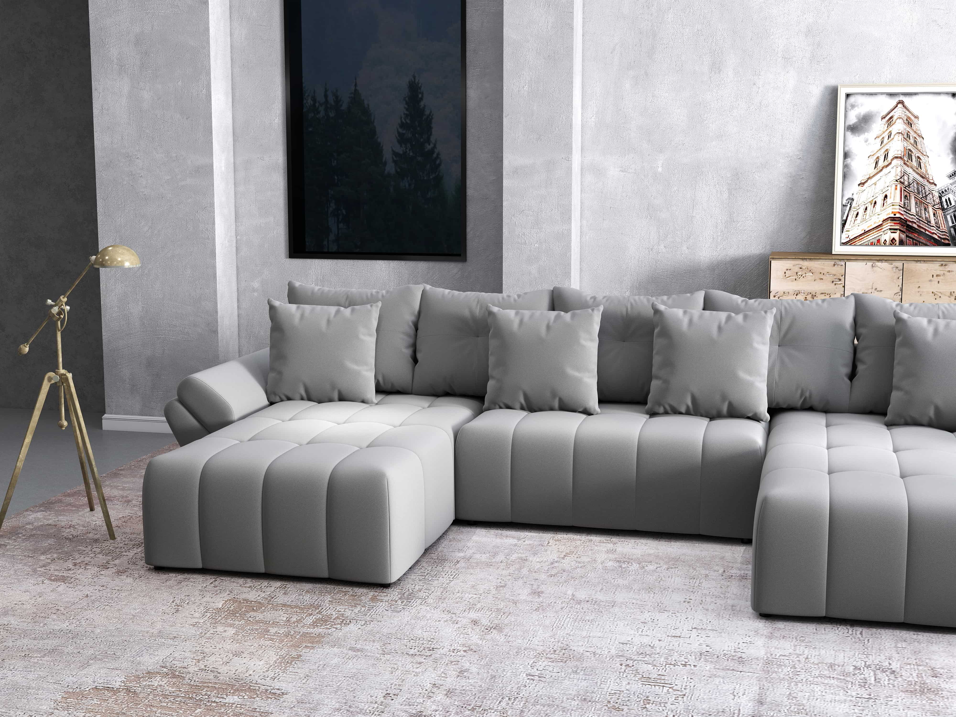 Colțar extensibil dumonde cu ladă de depozitare si sezut confortabil din spuma HR, Berlin U Royal Grey 380x180 cm Fabrica