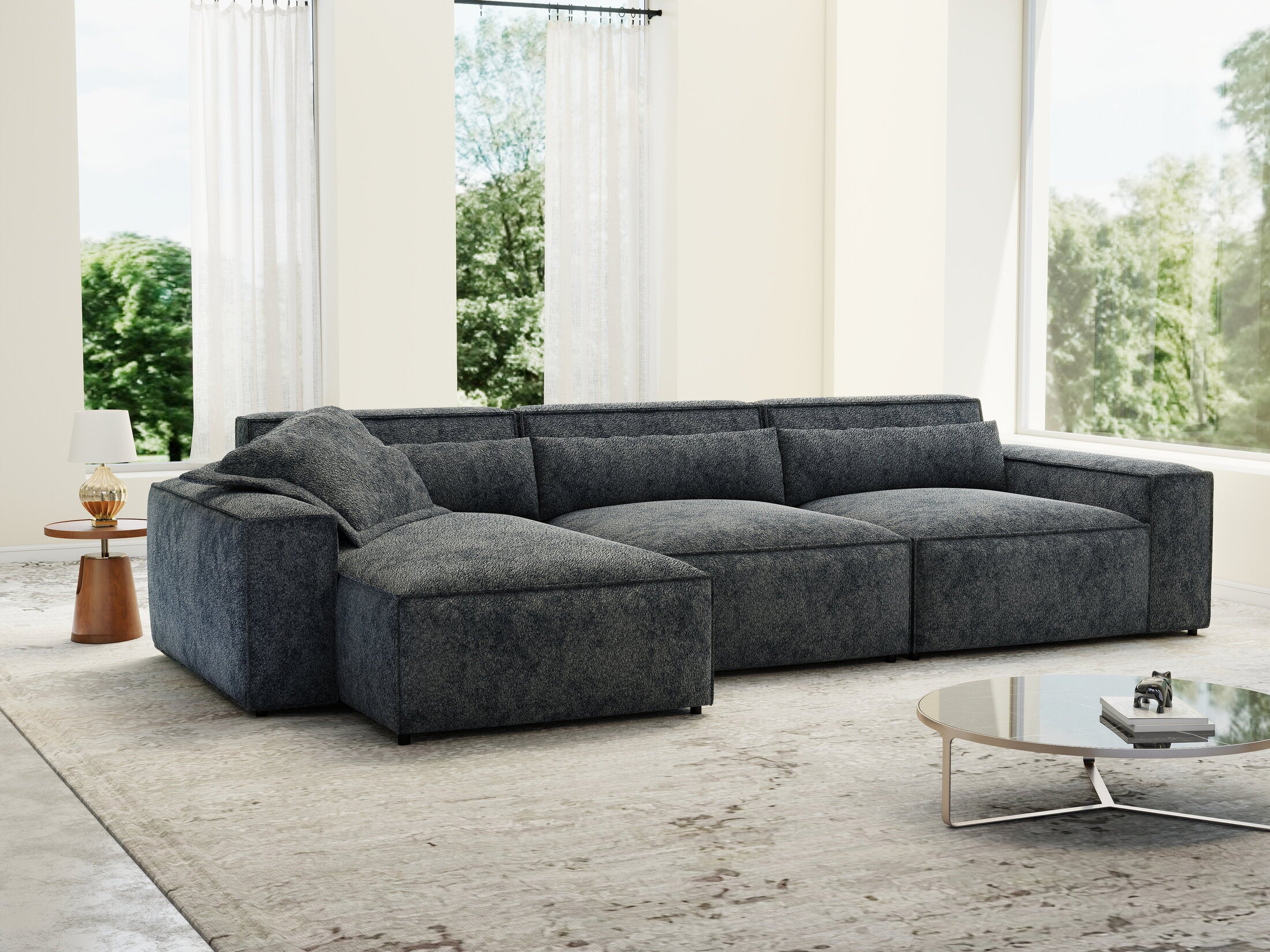 Colțar dumonde cu sezut confortabil din spuma HR, Marvelo XL Euphoria Gri Grafit 366x175 cm