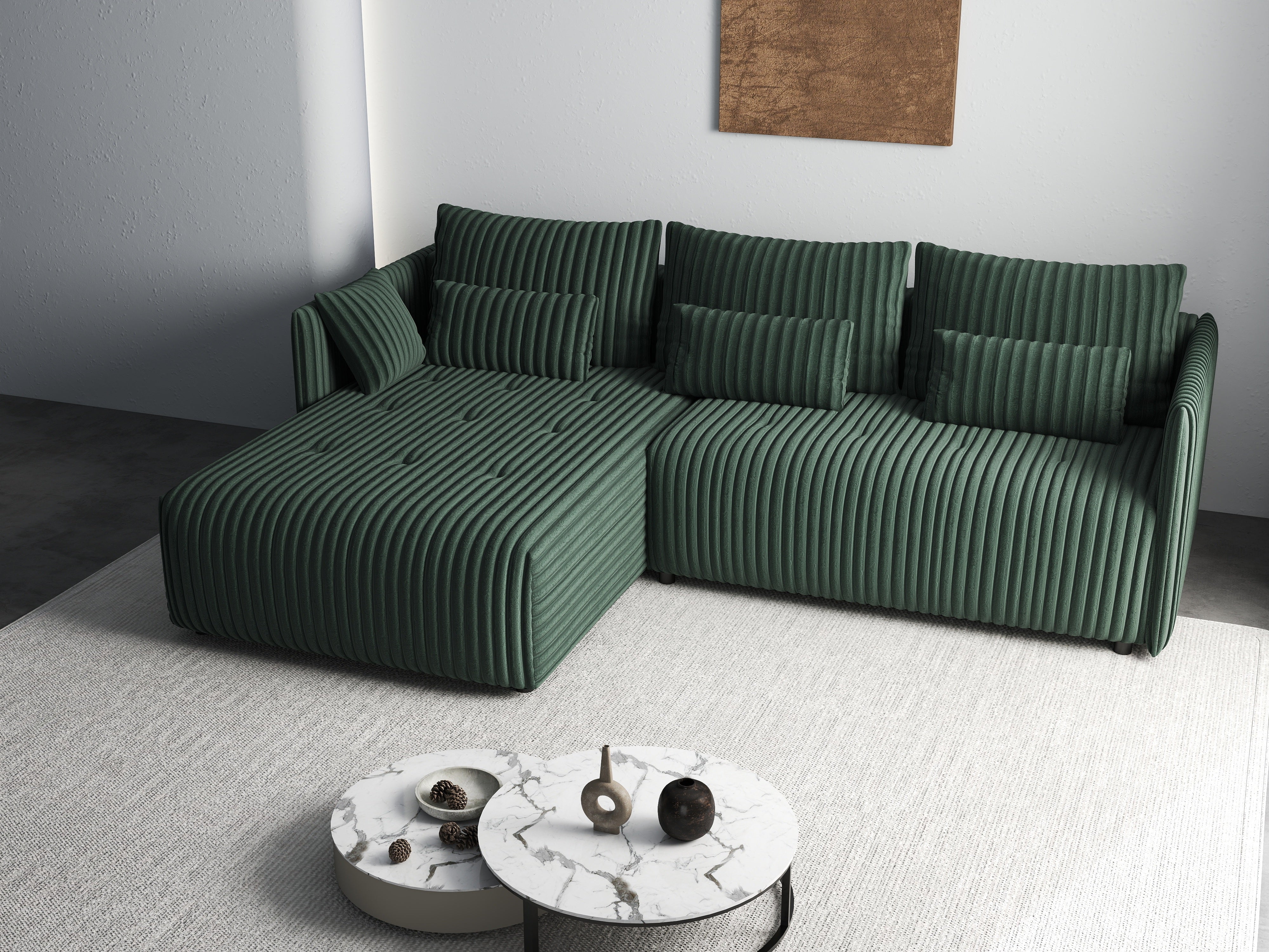 Colțar extensibil dumonde cu ladă de depozitare si sezut confortabil din spuma HR, Malta Ambience Verde II 235x185 cm Fabrica