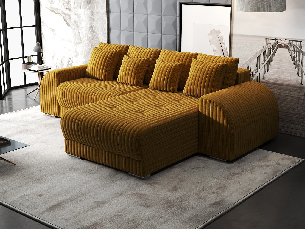 Colțar extensibil dumonde cu ladă de depozitare si sezut confortabil din spuma HR, Verona Ambience Mustar II 290x185 cm Fabrica