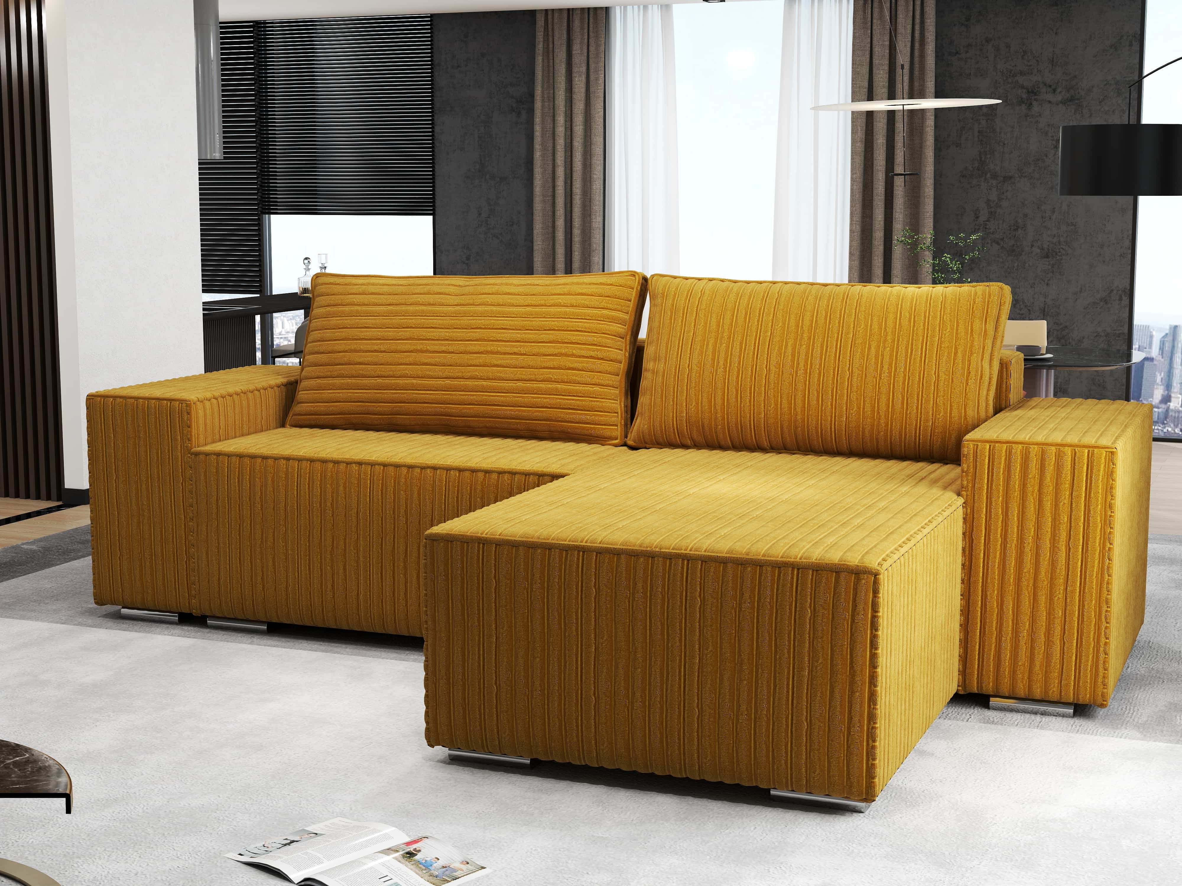 Colțar extensibil dumonde cu ladă de depozitare si sezut confortabil din spuma HR, Dream Ambience Mustar 290x185 cm II Fabrica