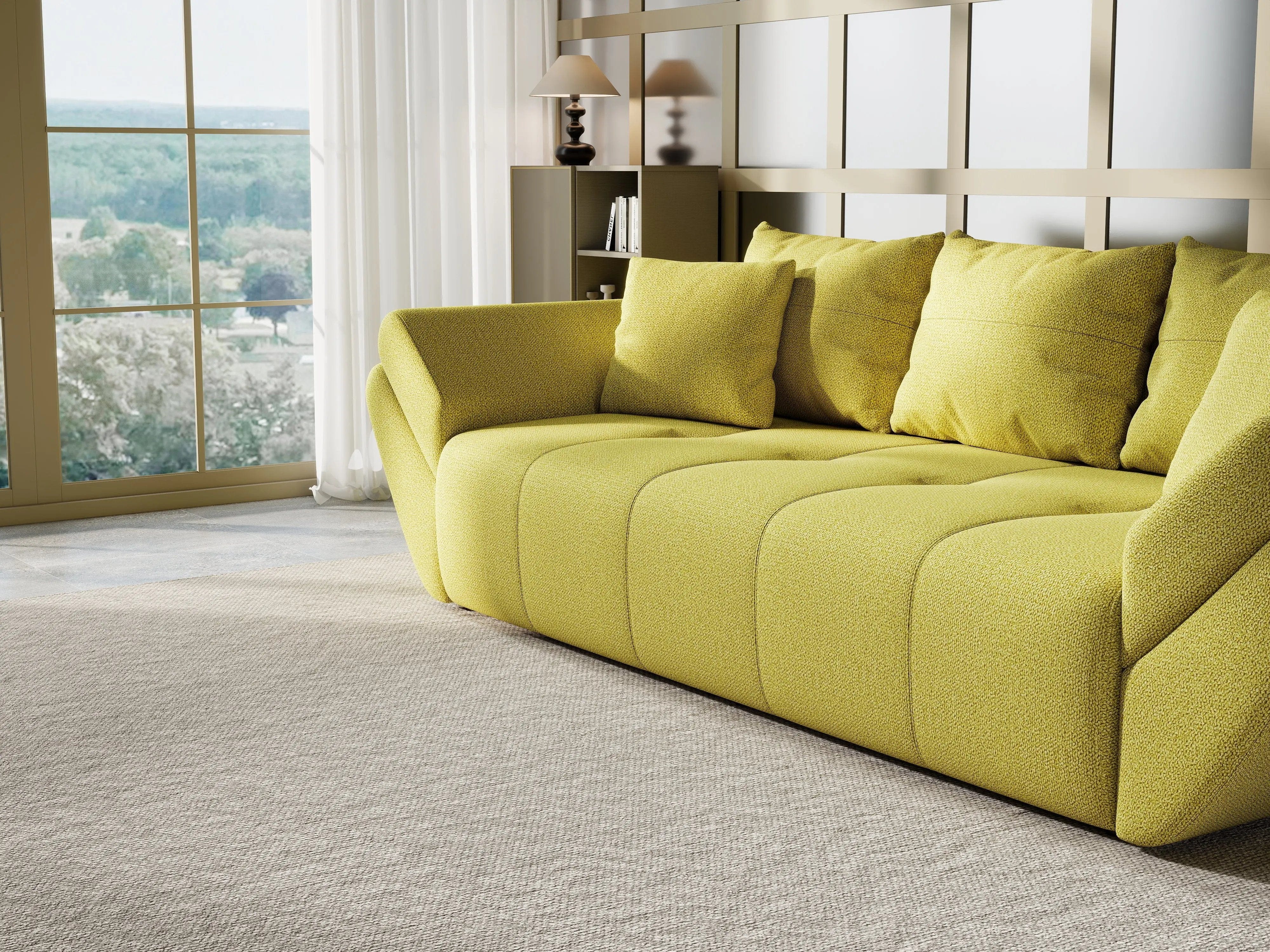 Canapea extensibilă dumonde cu ladă de depozitare si sezut confortabil din spuma HR, Berlin Enjoy Green 250x100 cm Fabrica