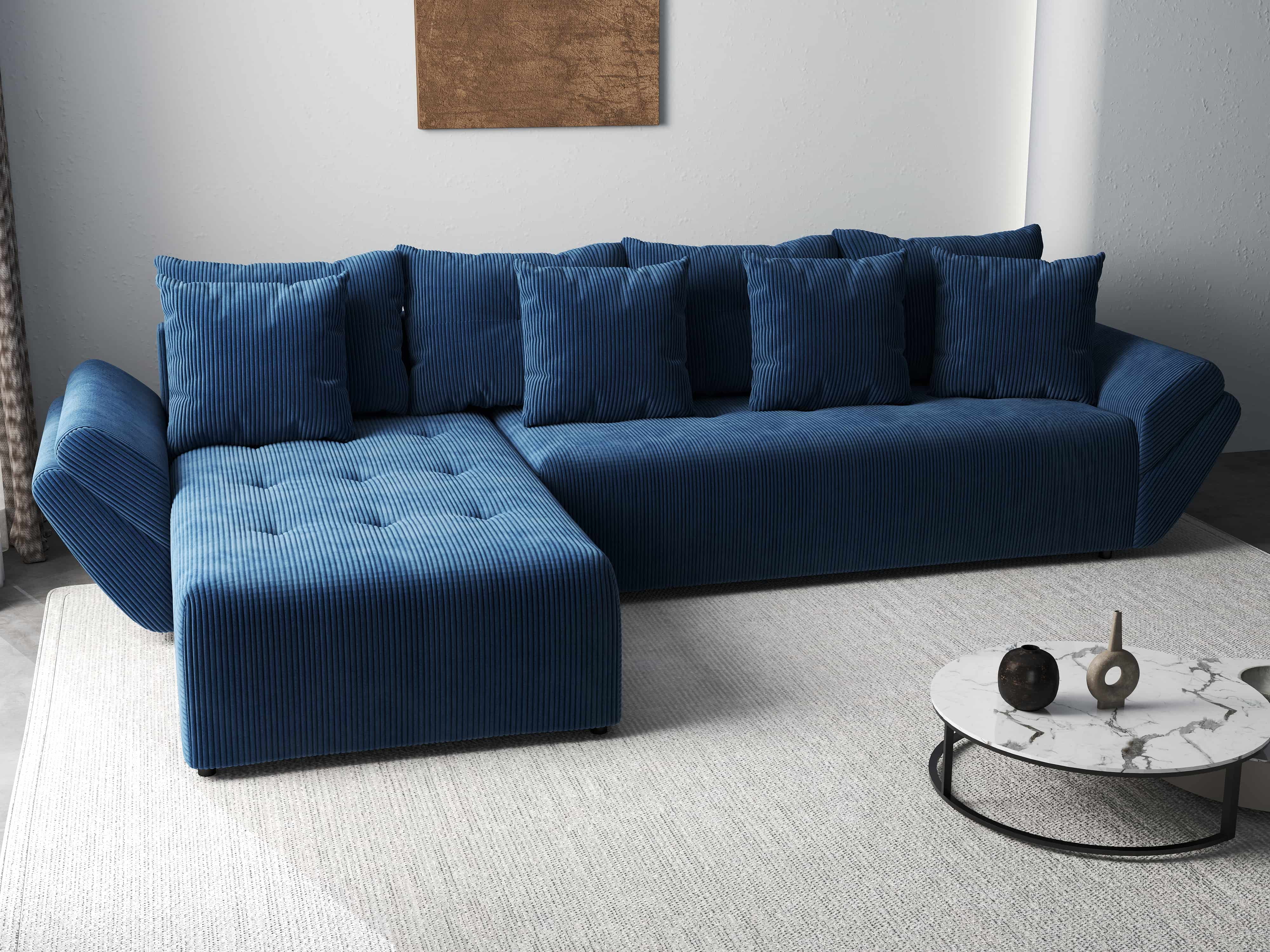 Colțar extensibil dumonde cu ladă de depozitare si sezut confortabil din spuma HR, Berlin XL Zoom Blue 350x185 cm Fabrica