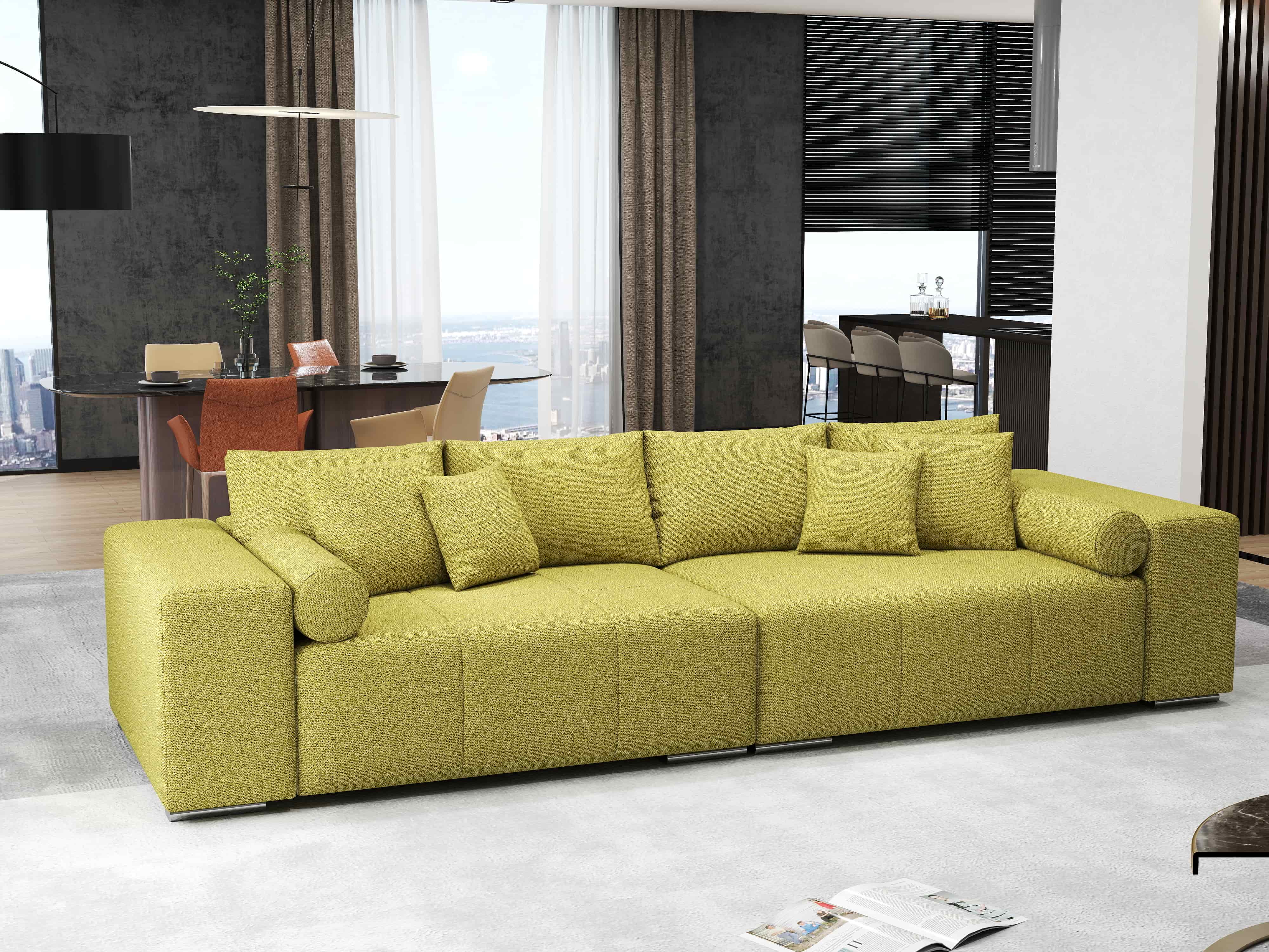 Canapea extensibilă dumonde cu ladă de depozitare si sezut confortabil din spuma HR, Marbela Green Lux XXL 295x100 cm Fabrica