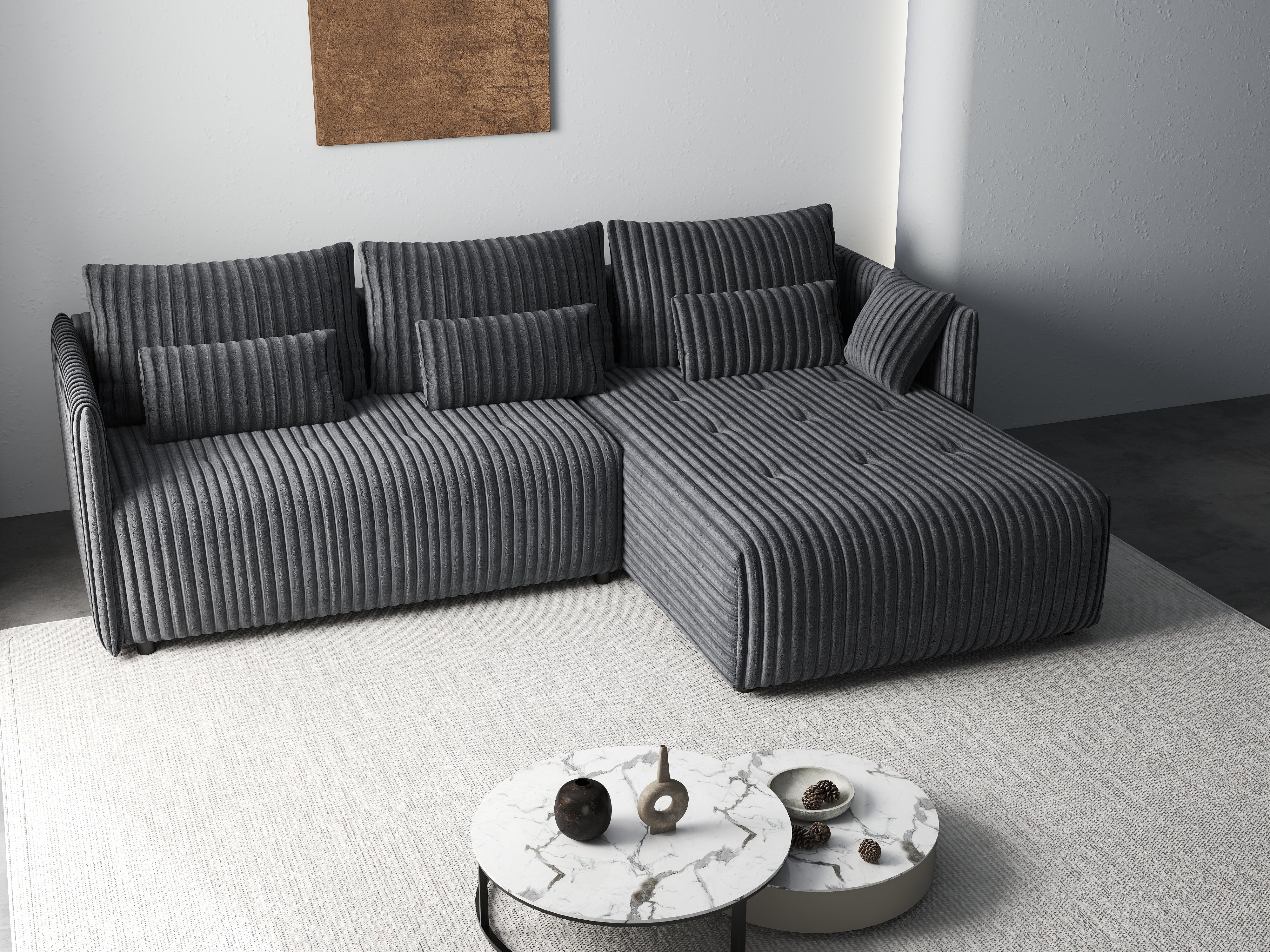 Colțar extensibil dumonde cu ladă de depozitare si sezut confortabil din spuma HR, Malta Ambience Grey 235x185 cm Fabrica