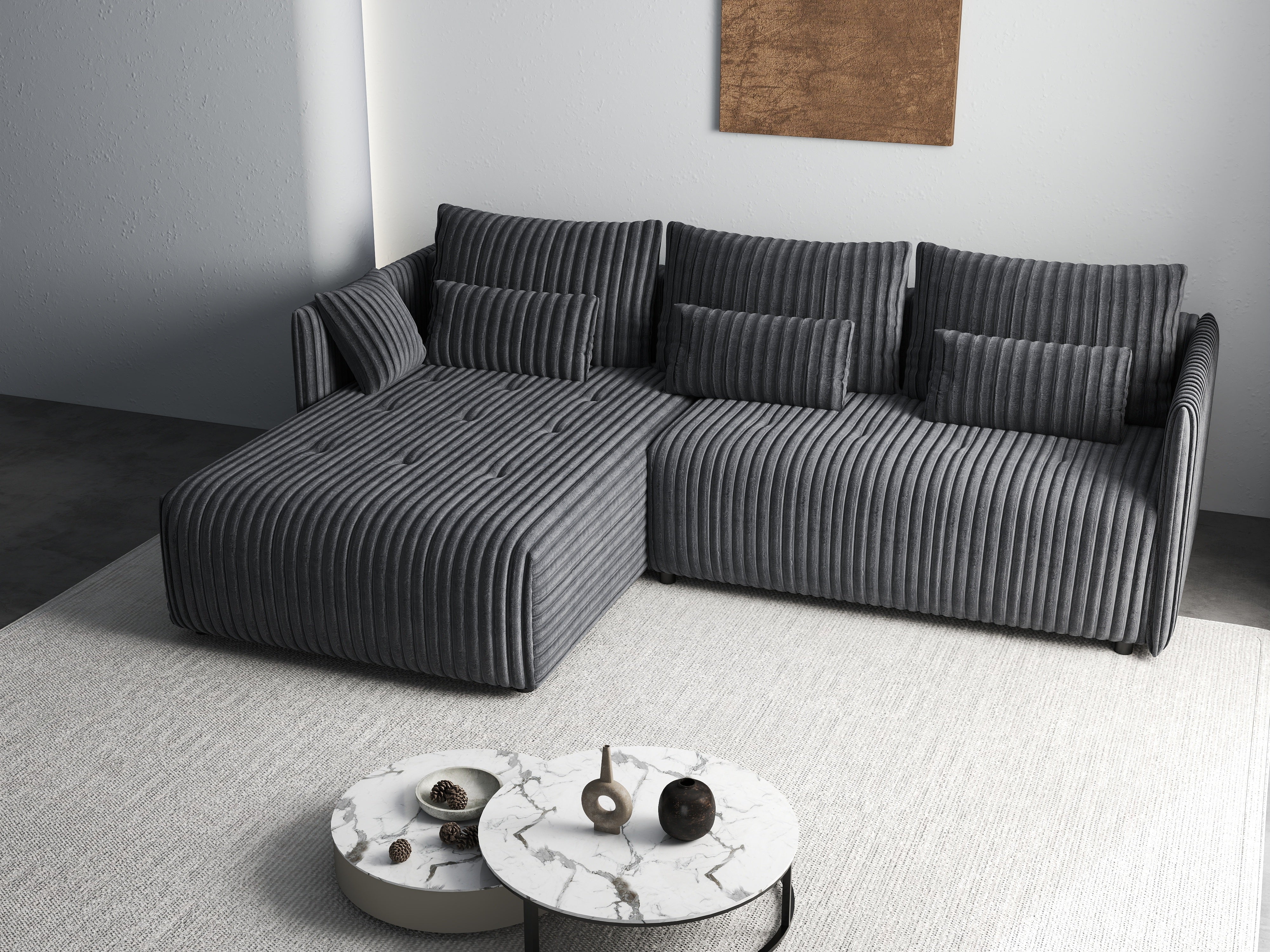 Colțar extensibil dumonde cu ladă de depozitare si sezut confortabil din spuma HR, Malta Ambience Grey 235x185 cm Fabrica