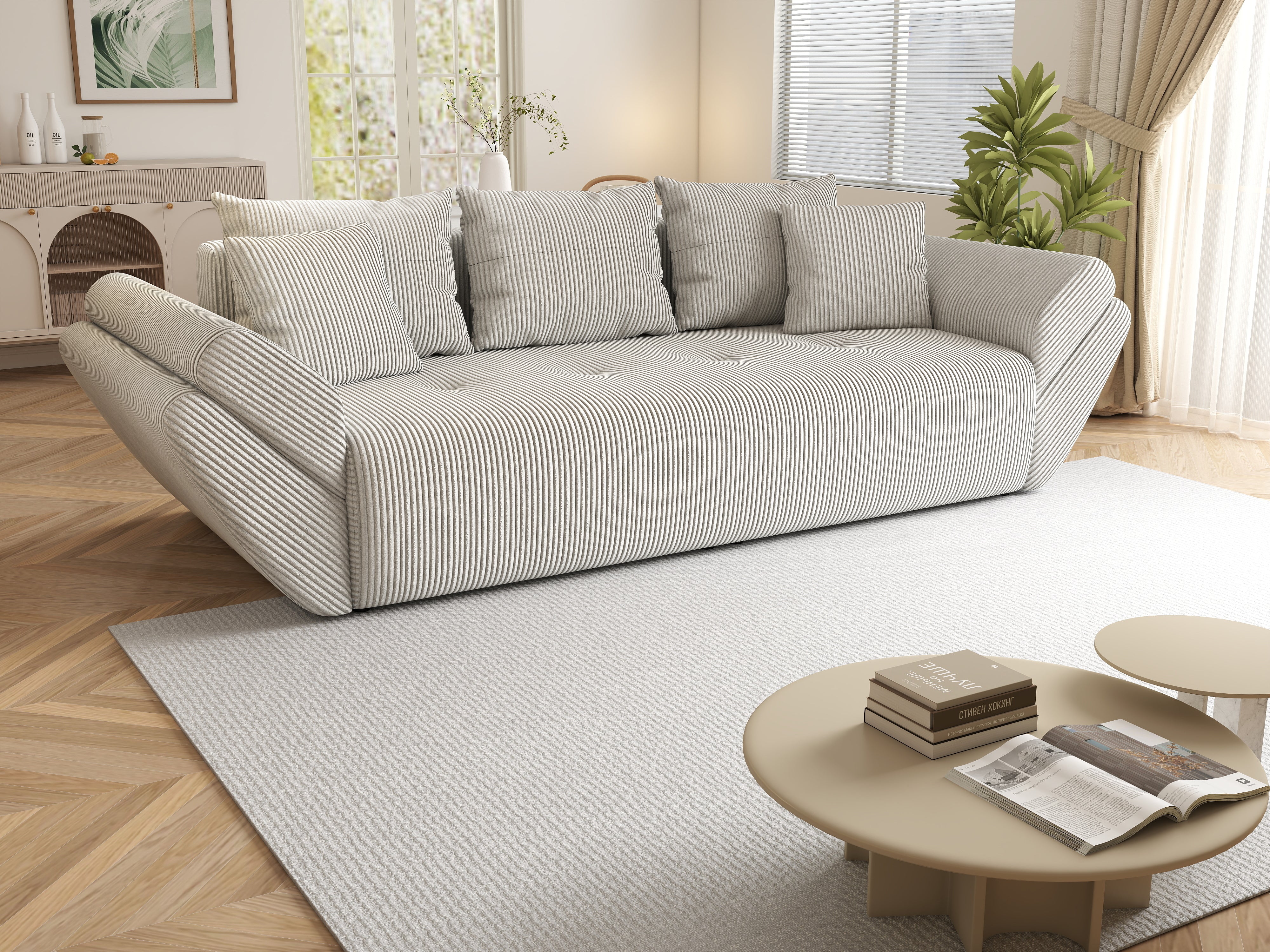 Canapea extensibilă dumonde cu ladă de depozitare si sezut confortabil din spuma HR, Berlin Zoom Crem 250x100 cm Fabrica