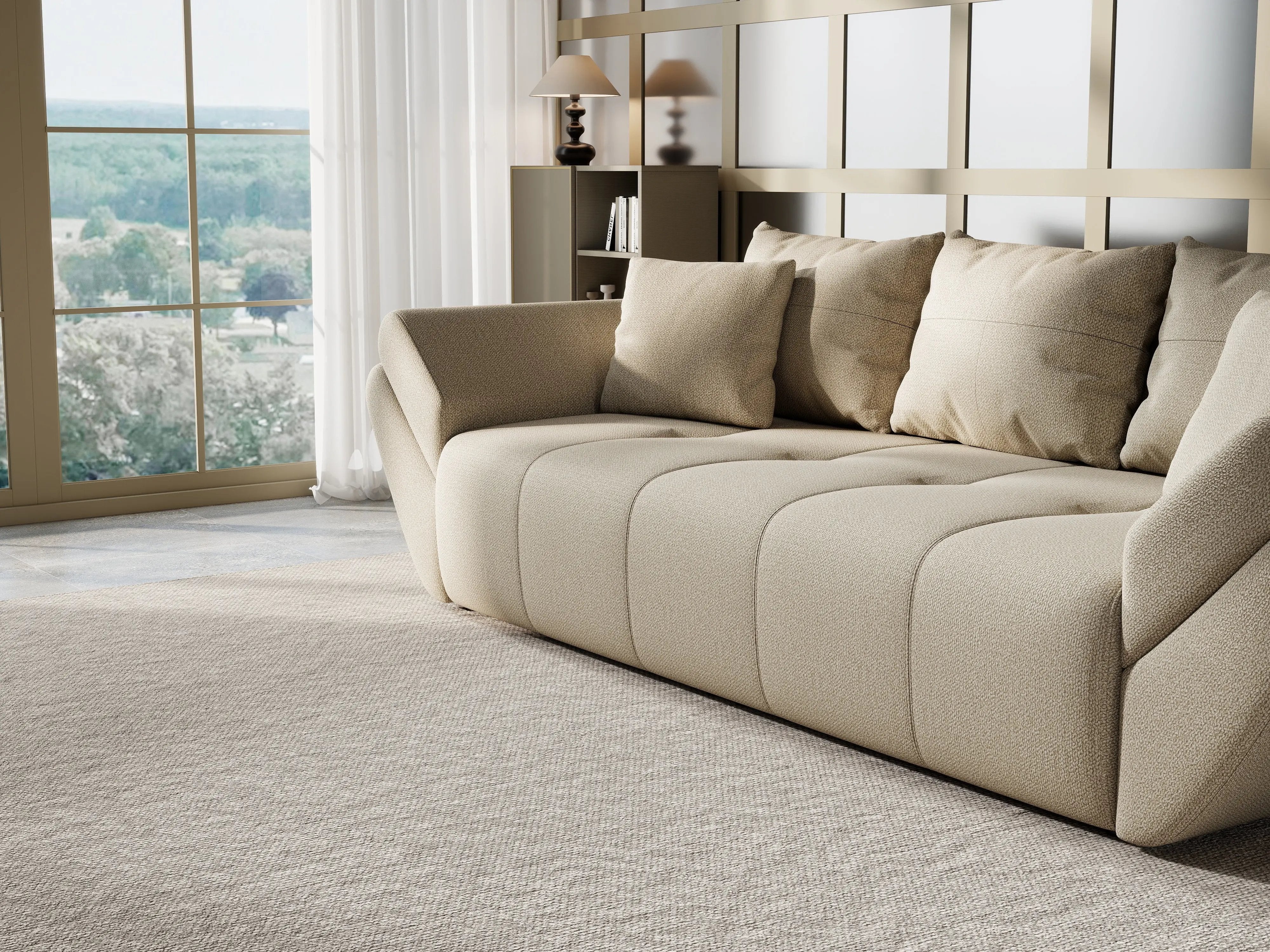 Canapea extensibilă dumonde cu ladă de depozitare si sezut confortabil din spuma HR, Berlin Enjoy Camel 250x100 cm Fabrica