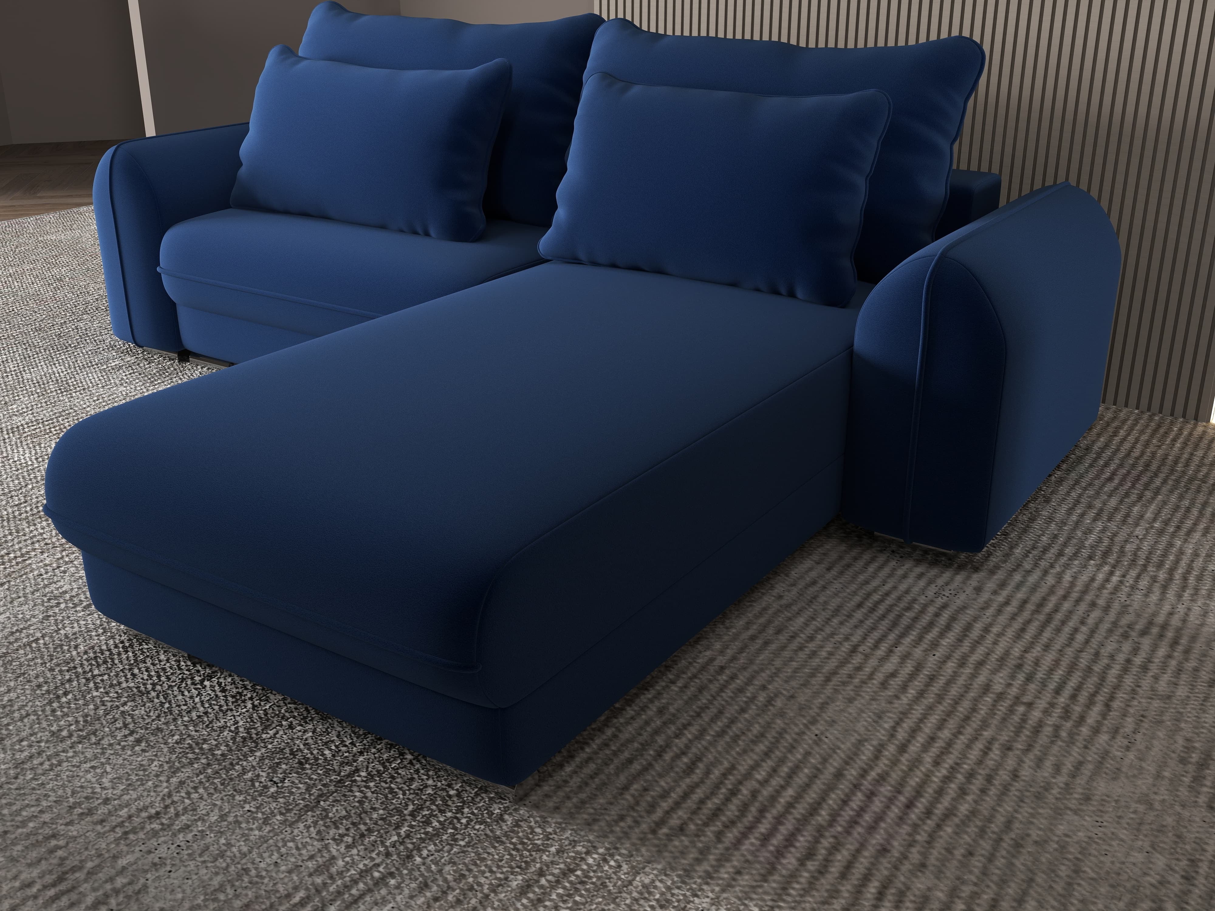 Colțar extensibil dumonde cu ladă de depozitare si sezut confortabil din spuma HR, Denver Royal Albastru 275x185 cm II Fabrica