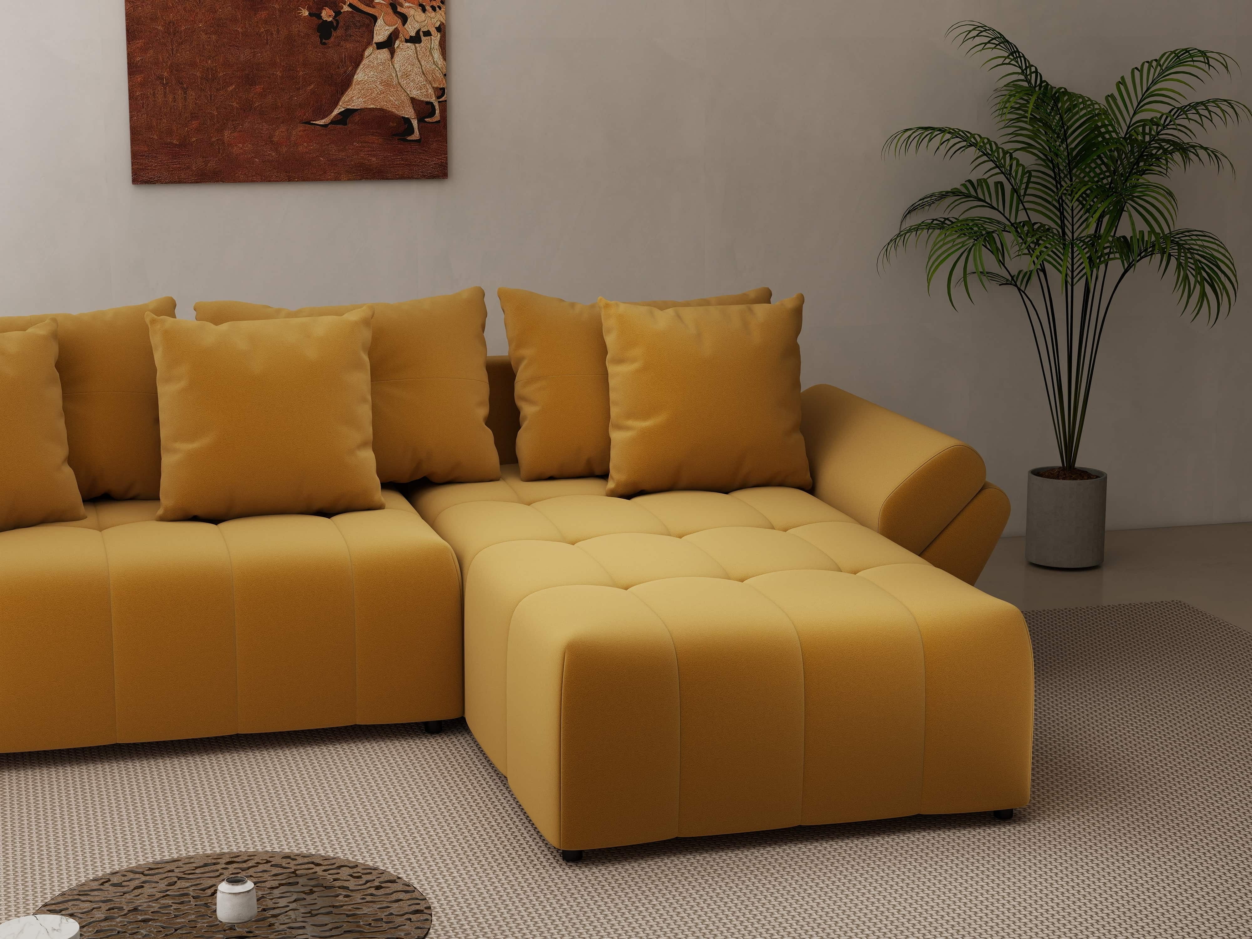 Colțar extensibil dumonde cu ladă de depozitare si sezut confortabil din spuma HR, Berlin Royal Mustar 280x185 cm II Fabrica