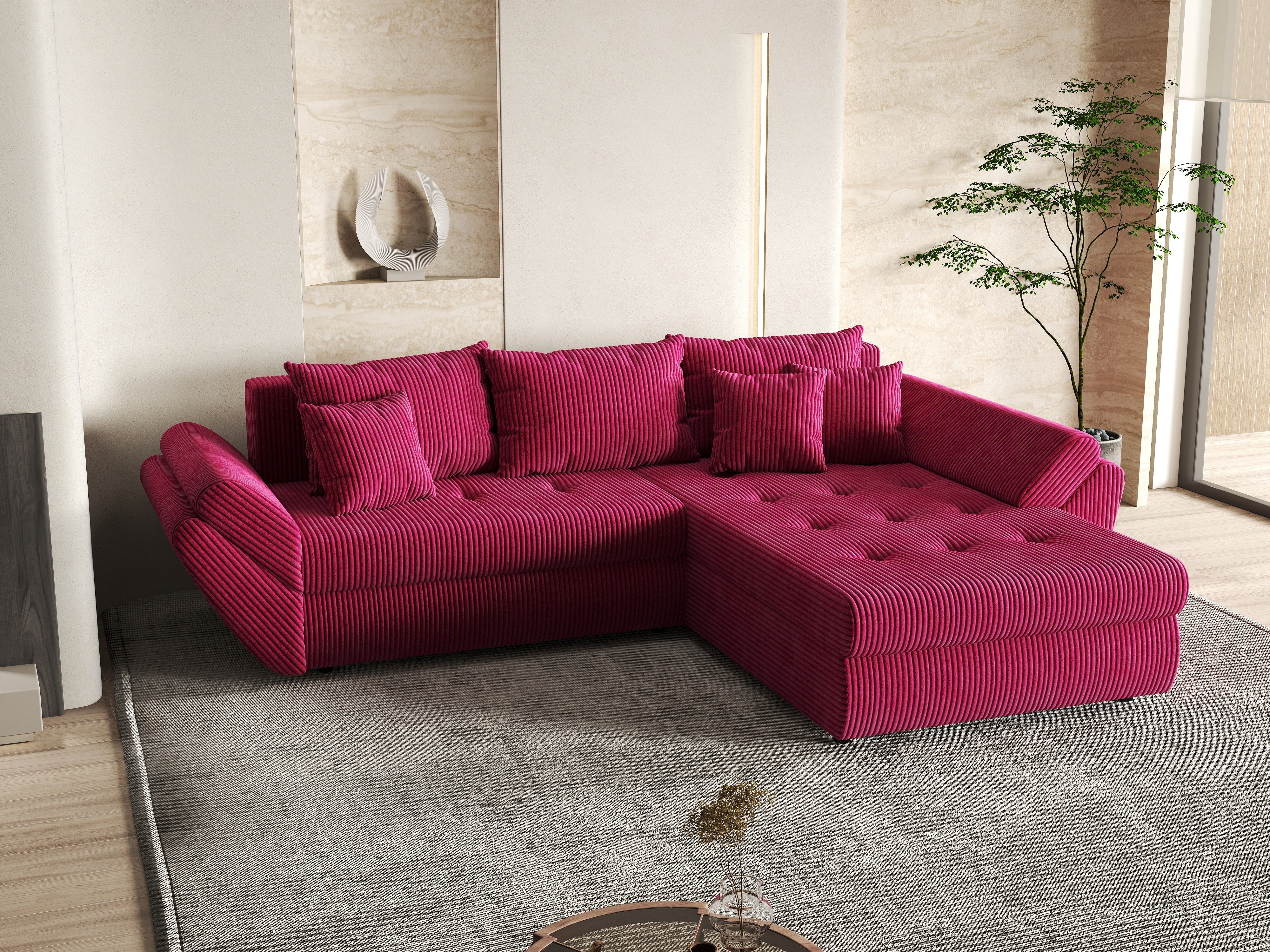 Colțar extensibil dumonde cu ladă de depozitare si sezut confortabil din spuma HR, Loana Zoom Red II 270x185 cm Fabrica