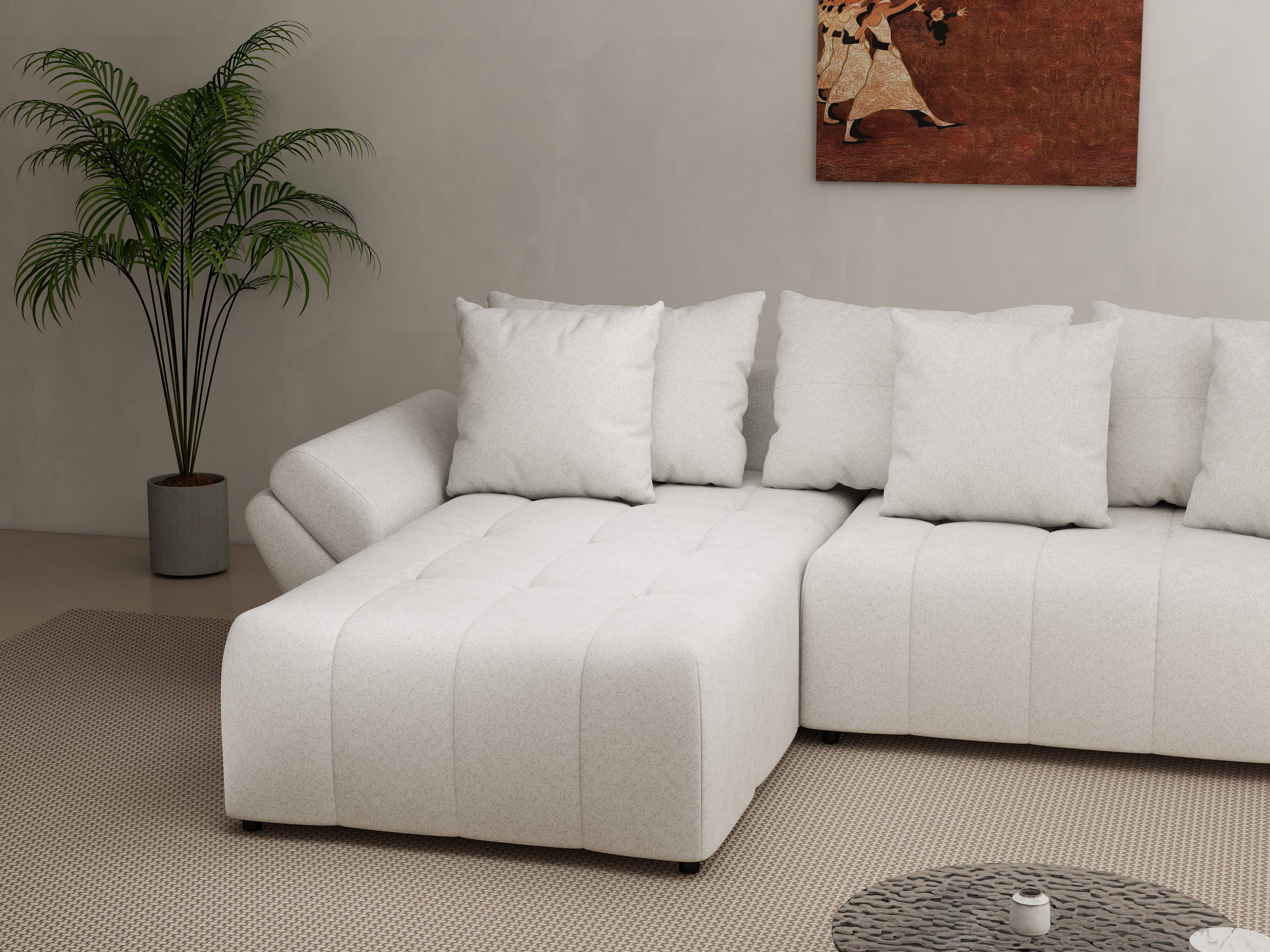 Colțar extensibil dumonde cu ladă de depozitare si sezut confortabil din spuma HR, Berlin Euphoria Ivory 280x185 cm Fabrica
