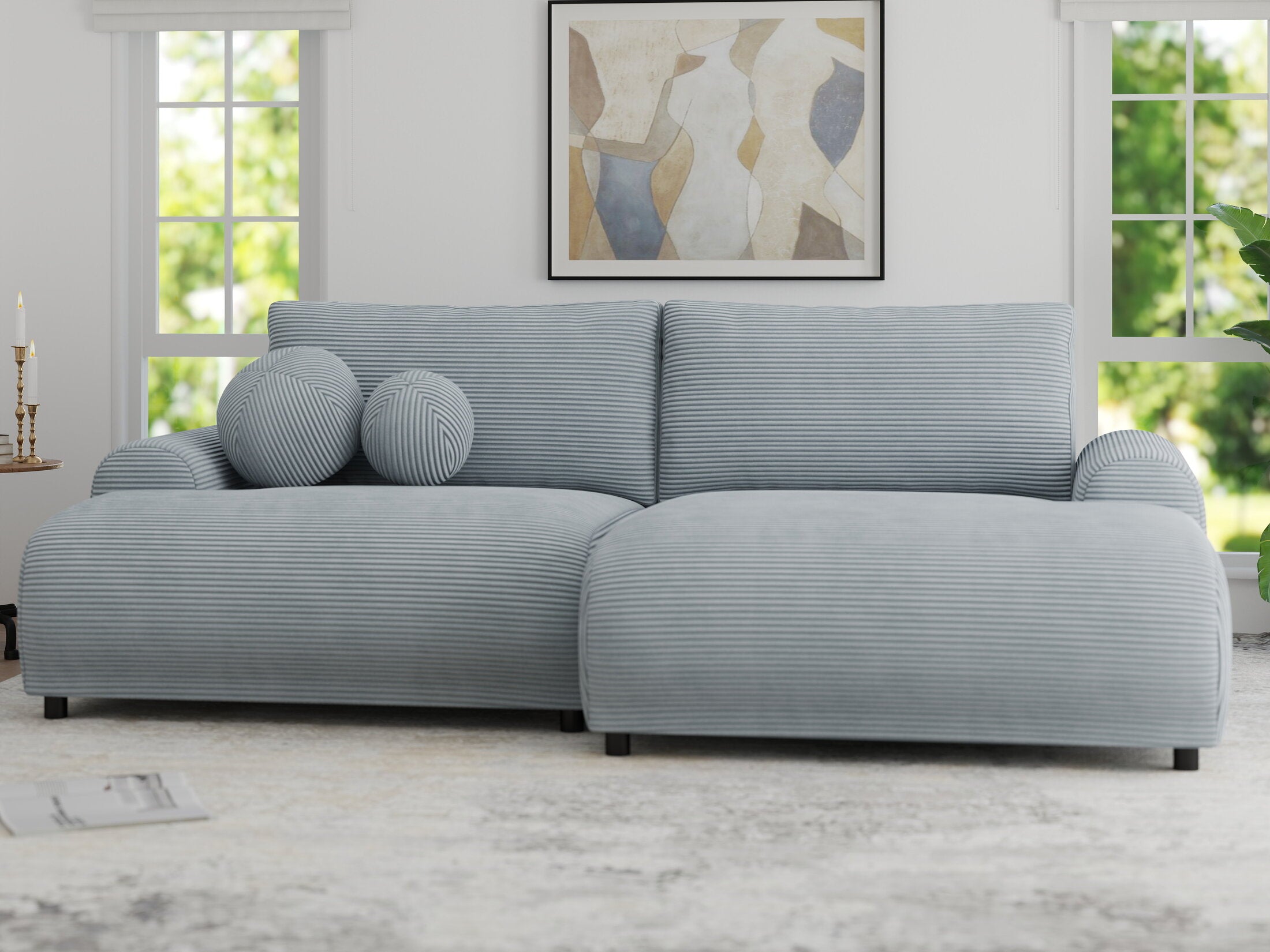 Colțar extensibil dumonde cu ladă de depozitare și șezut confortabil din spumă HR, Carlo Zoom Gri Mint 240x145 cm II