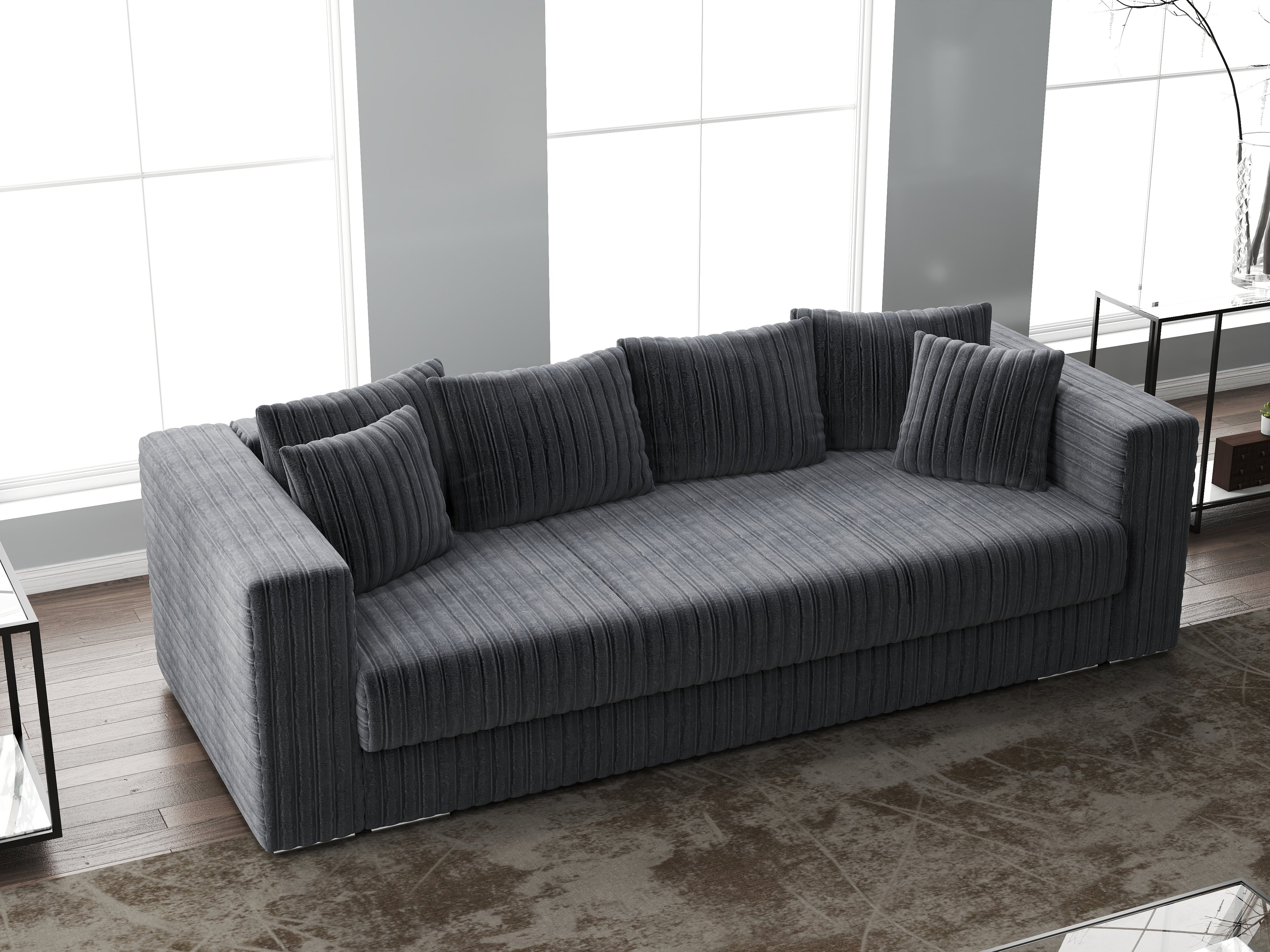 Canapea extensibilă dumonde cu ladă de depozitare si sezut confortabil din spuma HR, Gloria Ambience Grey 240x100 cm Fabrica