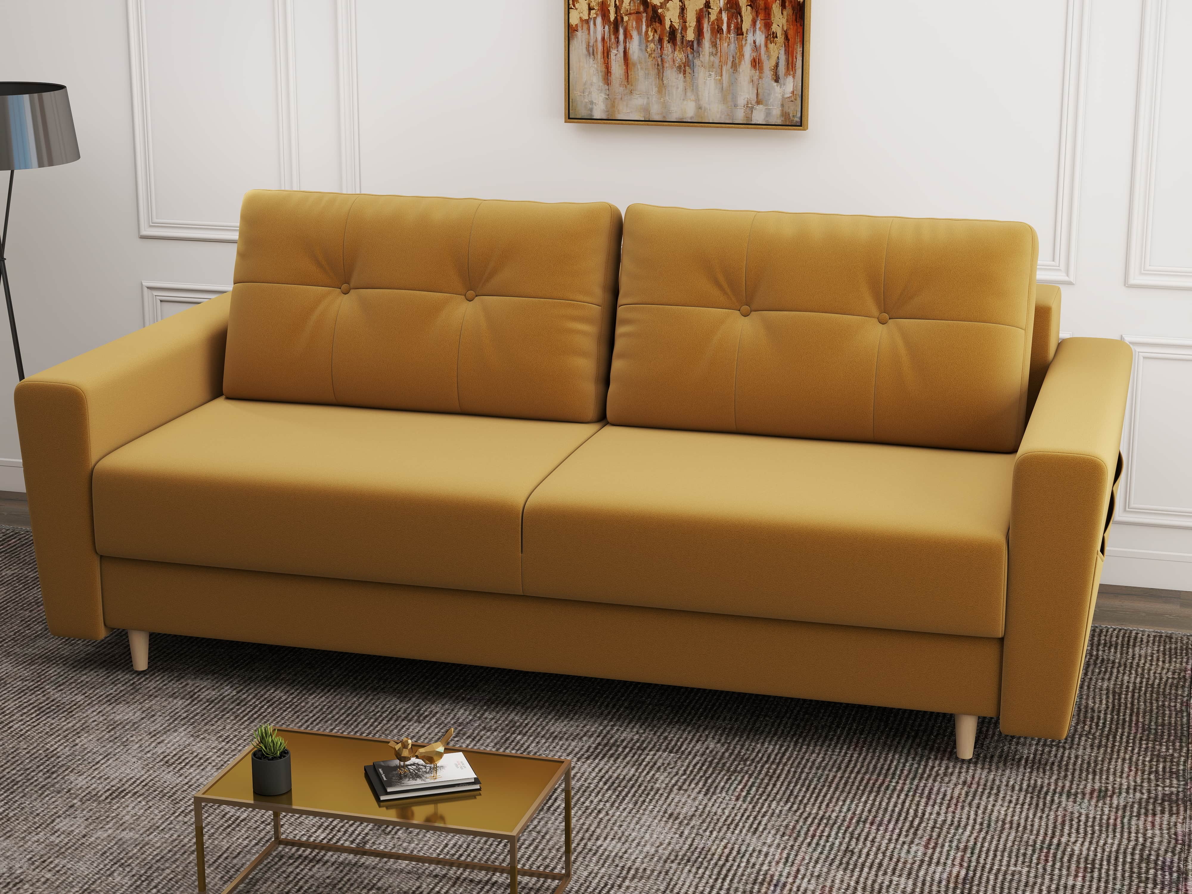 Canapea extensibilă dumonde cu ladă de depozitare si sezut confortabil din spuma HR, Summer Royal Mustar 225x100 cm fabrica