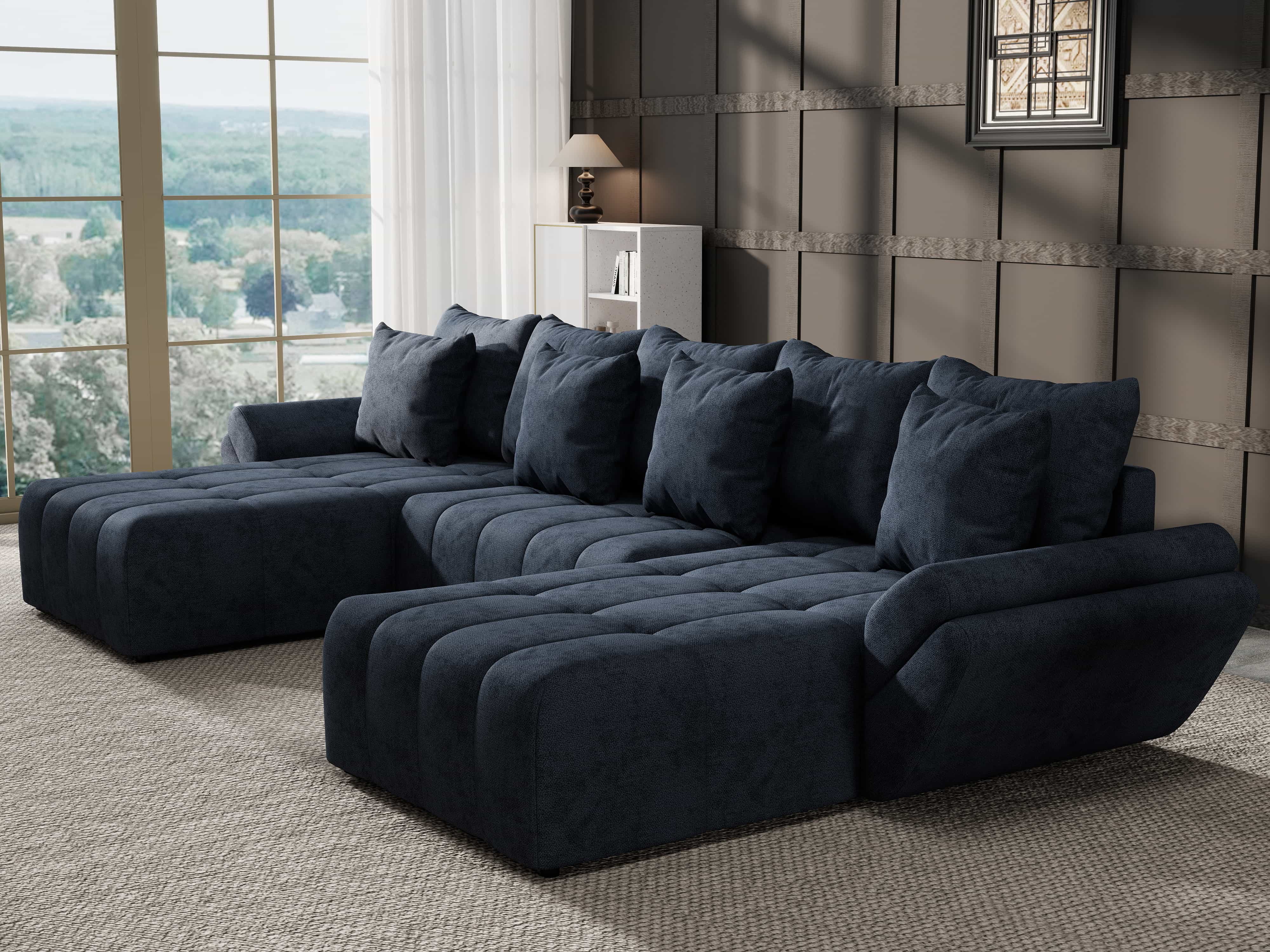 Colțar extensibil dumonde cu ladă de depozitare si sezut confortabil din spuma HR, Berlin U Enjoy Antracit 380x180 cm Fabrica