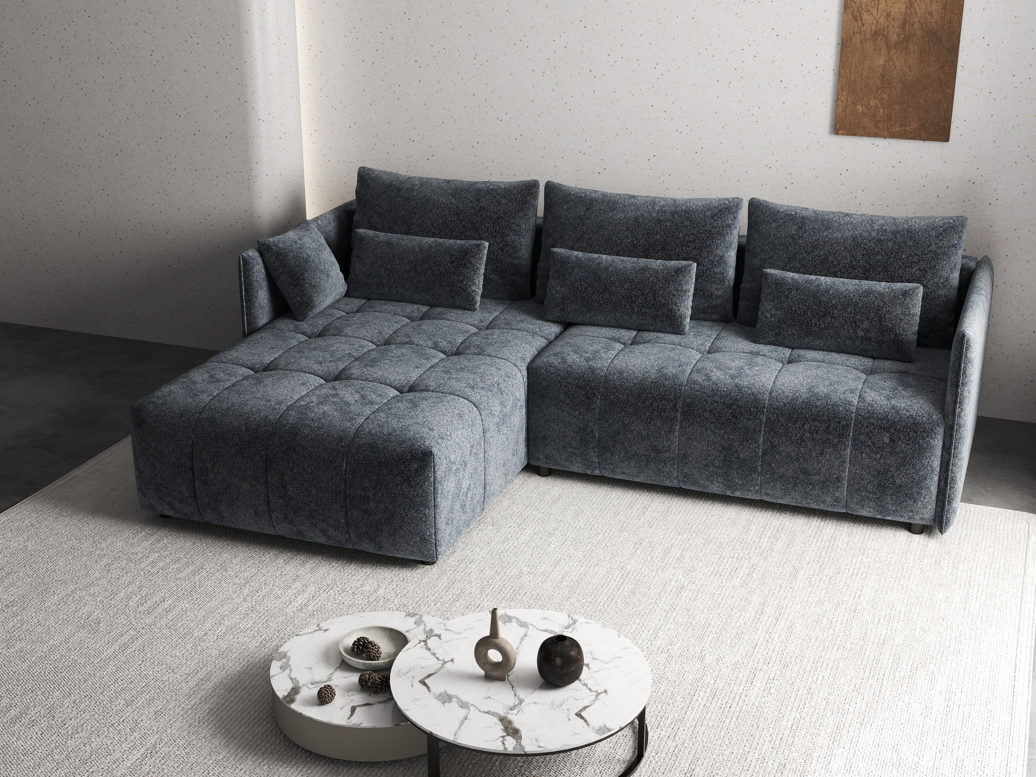 Colțar extensibil dumonde cu ladă de depozitare si sezut confortabil din spuma HR, Malta Euphoria Grafit 235x185 cm Fabrica