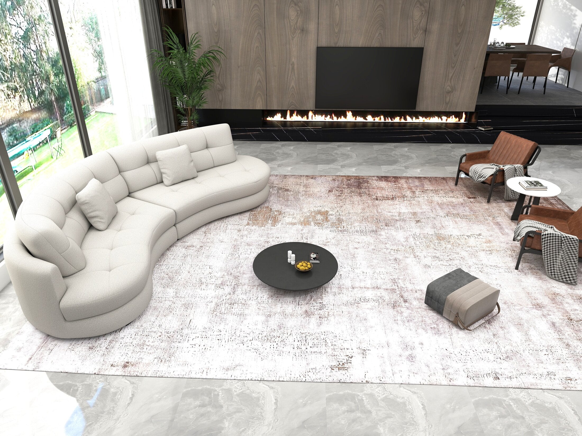 Canapea semirotunda dumonde cu șezut confortabil din spumă HR, Roma Enjoy Bej 300x160 cm