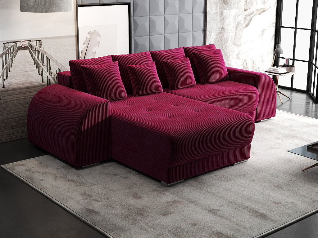 Colțar extensibil dumonde cu ladă de depozitare si sezut confortabil din spuma HR, Verona Zoom Rosu 290x185 cm Fabrica