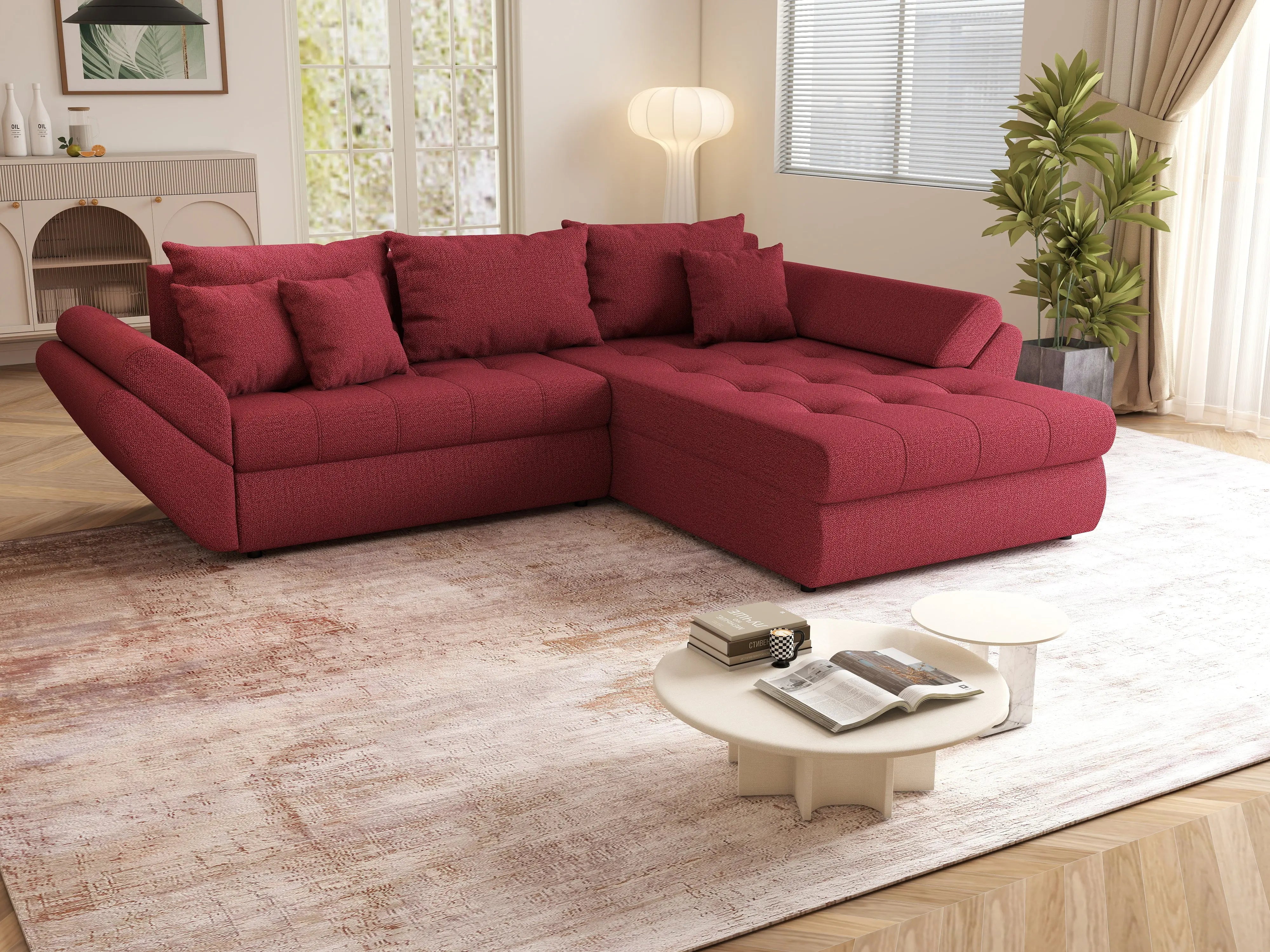 Colțar extensibil dumonde cu ladă de depozitare si sezut confortabil din spuma HR, Loana Bordoux II 270x185 cm Fabrica