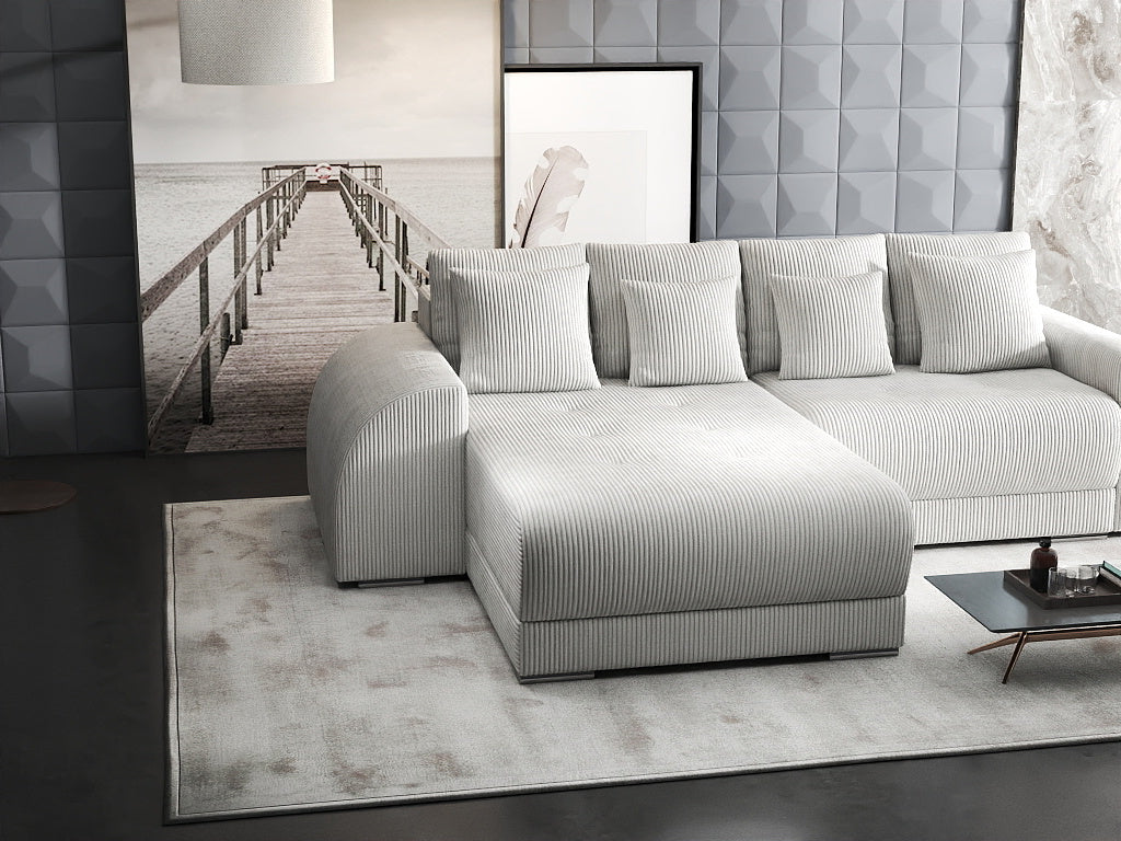 Colțar extensibil dumonde cu ladă de depozitare si sezut confortabil din spuma HR, Verona Zoom Crem 290x185 cm Fabrica