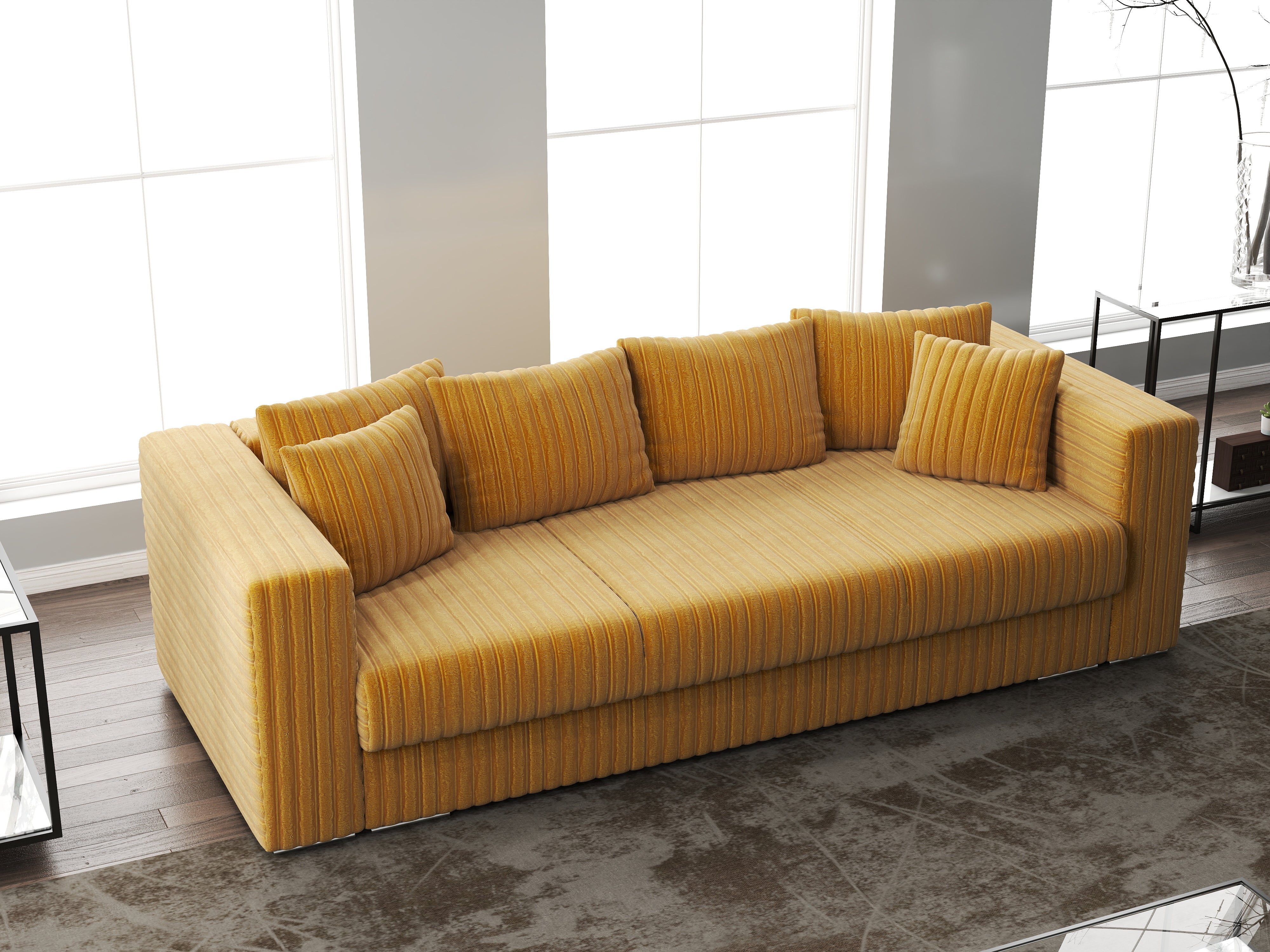 Canapea extensibilă dumonde cu ladă de depozitare si sezut confortabil din spuma HR, Gloria Ambience Mustar 240x100 cm Fabrica