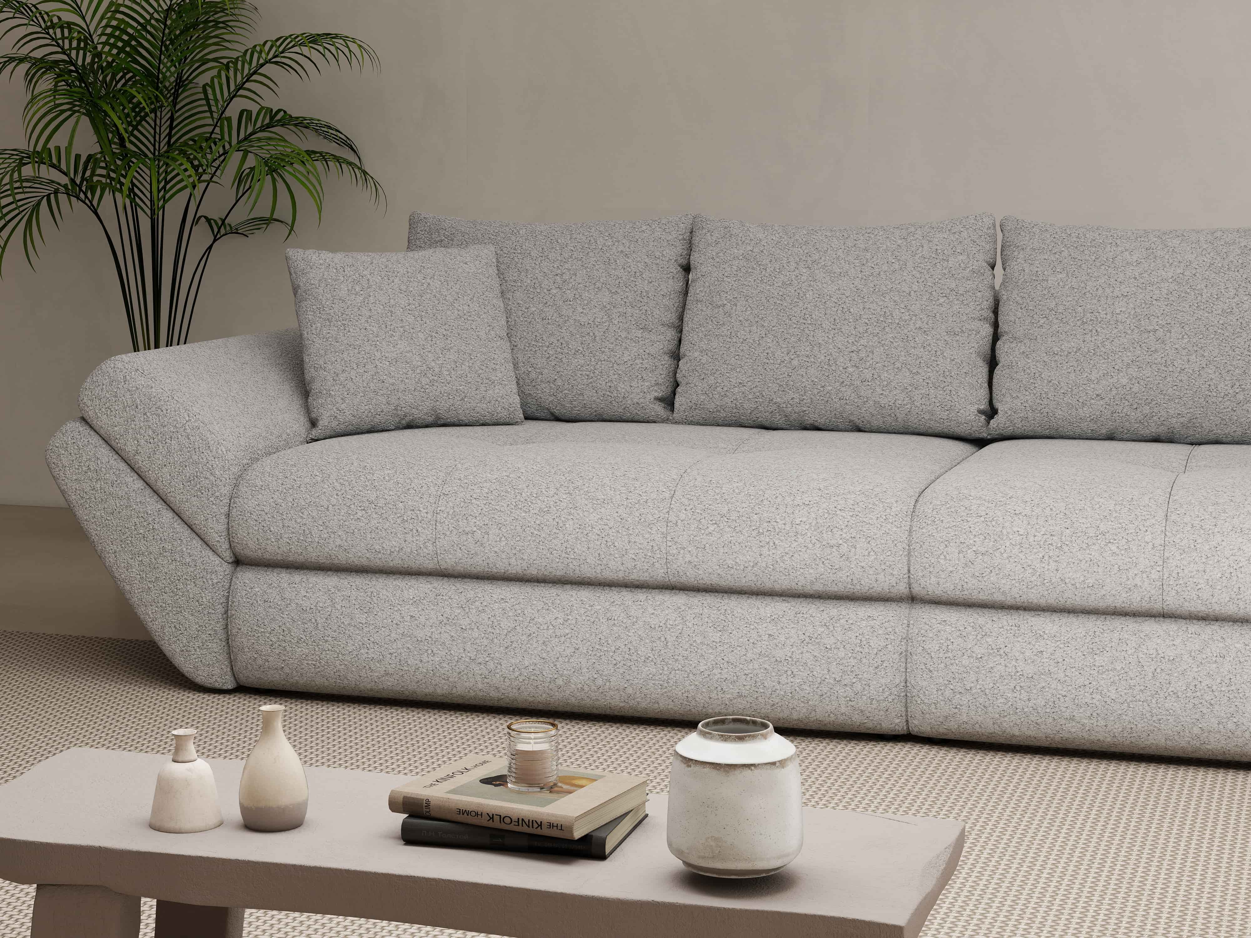 Canapea extensibilă dumonde cu ladă de depozitare si sezut confortabil din spuma HR, Loana Euphoria Dove 300x100 cm Fabrica