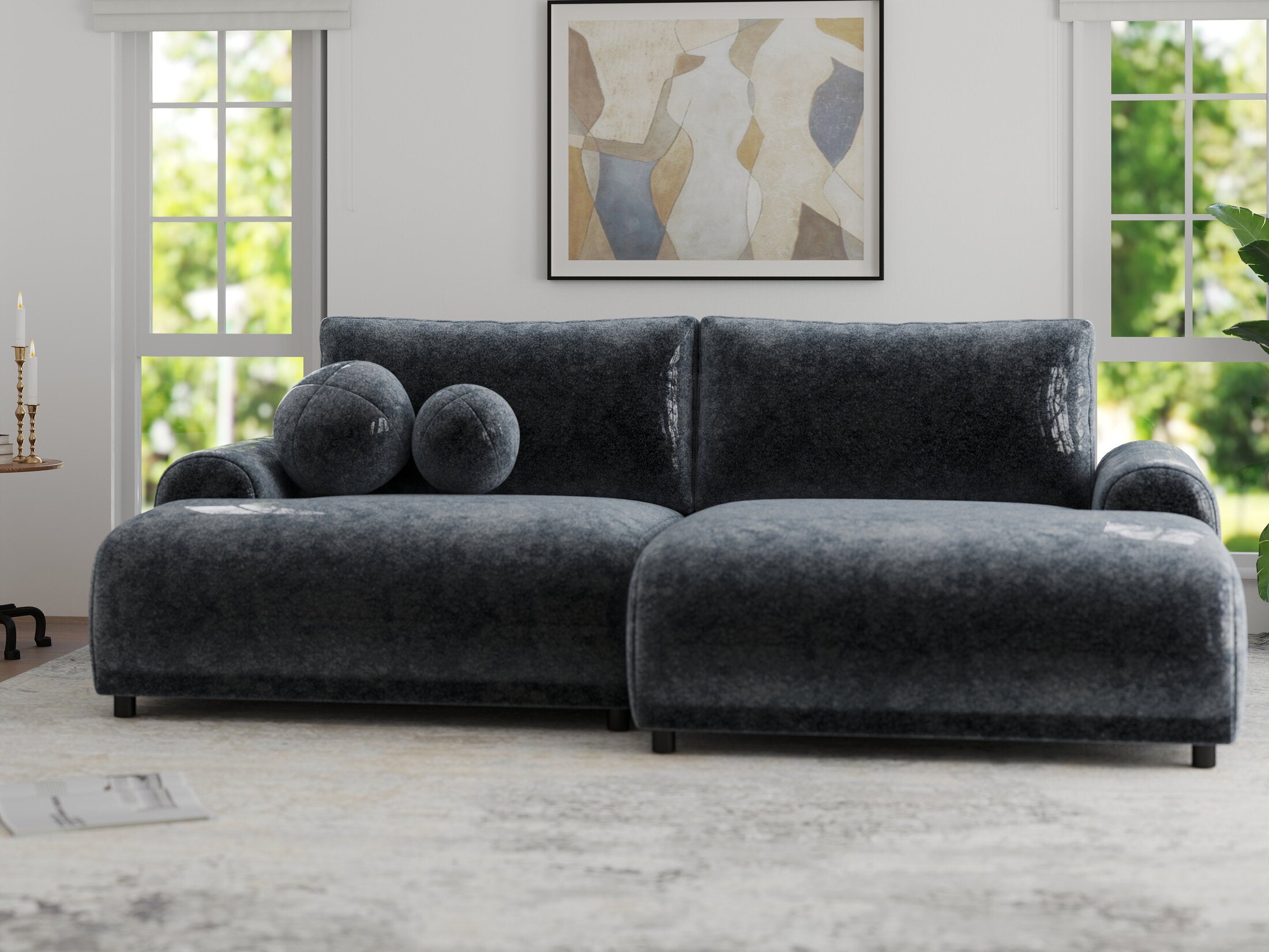 Colțar extensibil dumonde cu ladă de depozitare și șezut confortabil din spumă HR, Carlo Euphoria Gri Grafit 240x145 cm II