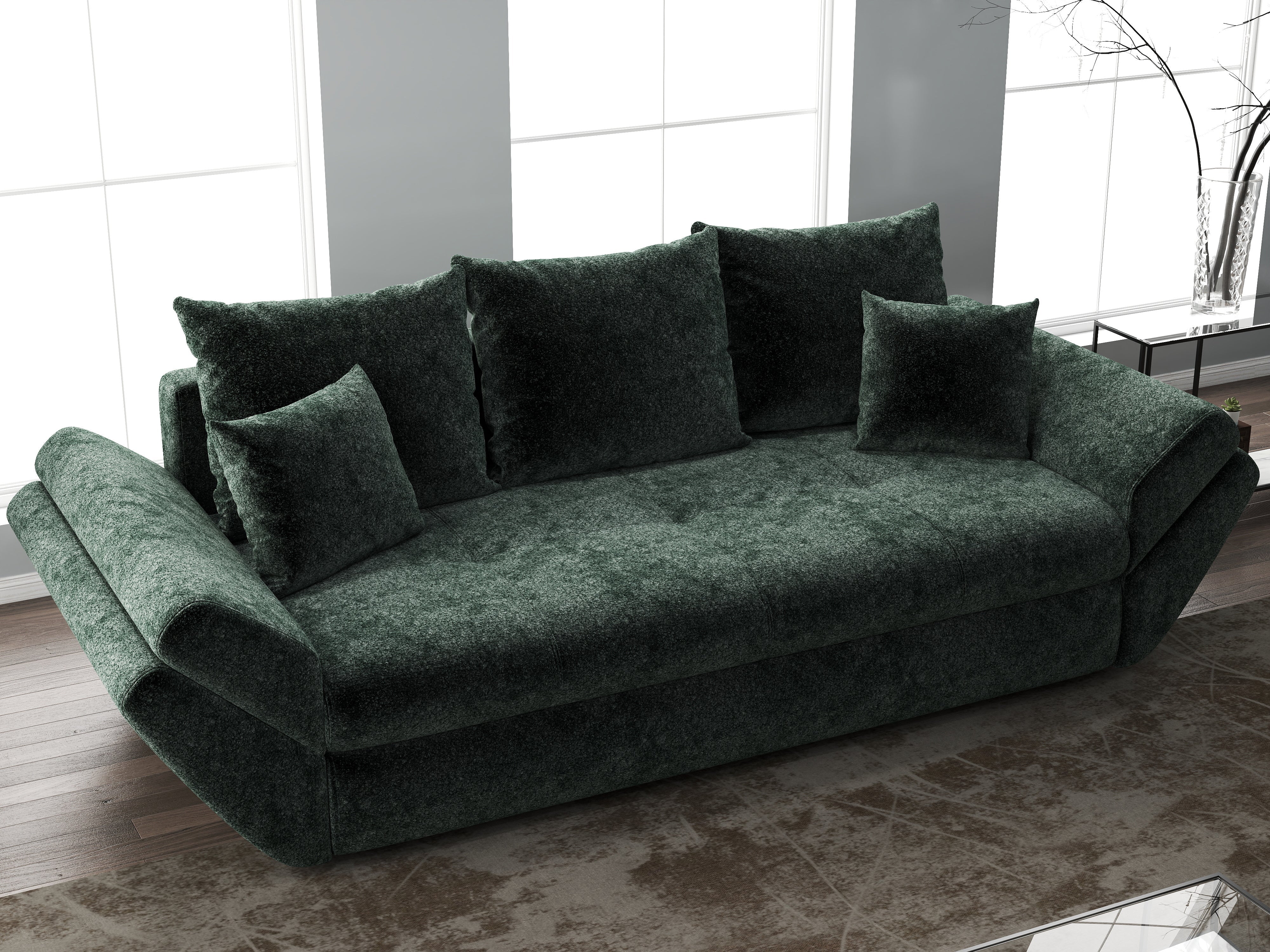 Canapea extensibilă dumonde cu ladă de depozitare si sezut confortabil din spuma HR, Loana Euphoria Verde 250x100 cm Fabrica