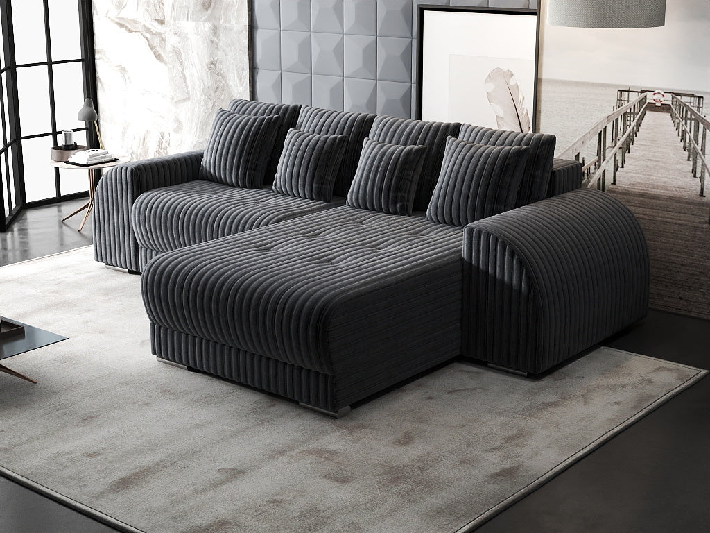 Colțar extensibil dumonde cu ladă de depozitare si sezut confortabil din spuma HR, Verona Ambience Gri II 290x185 cm Fabrica