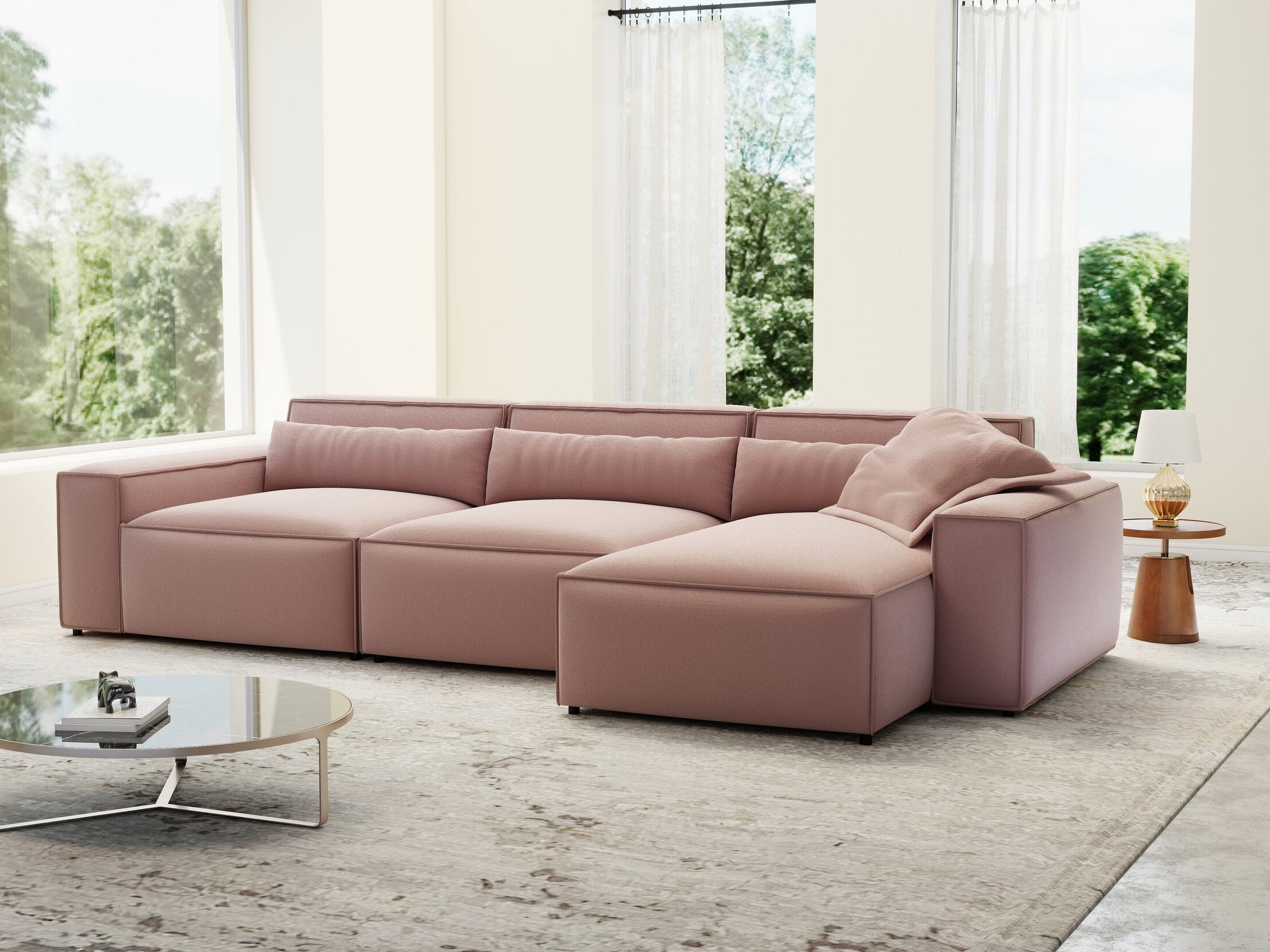 Colțar dumonde cu sezut confortabil din spuma HR, Marvelo XL Royal Roz 366x175 cm II