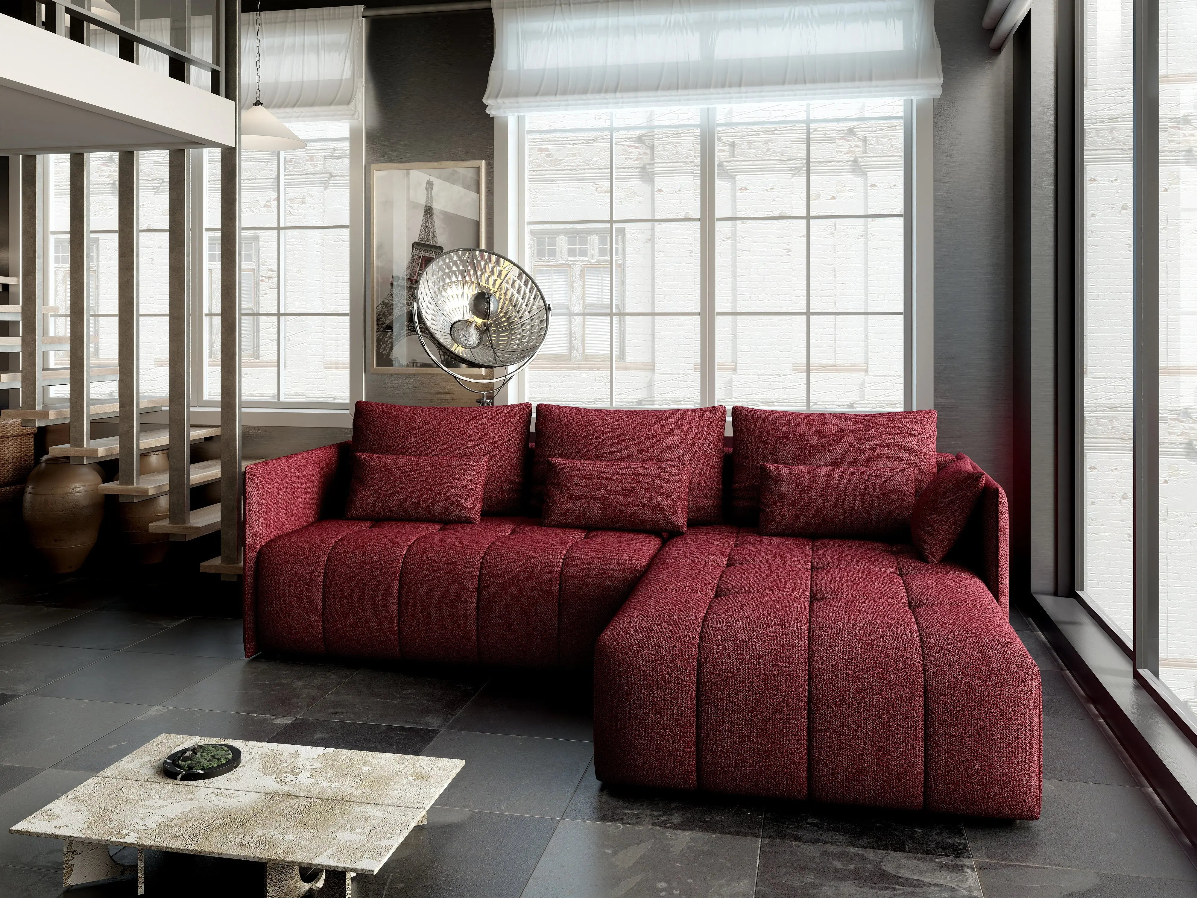 Colțar extensibil dumonde cu ladă de depozitare si sezut confortabil din spuma HR, Malta Bordoux II 235x185 cm Fabrica