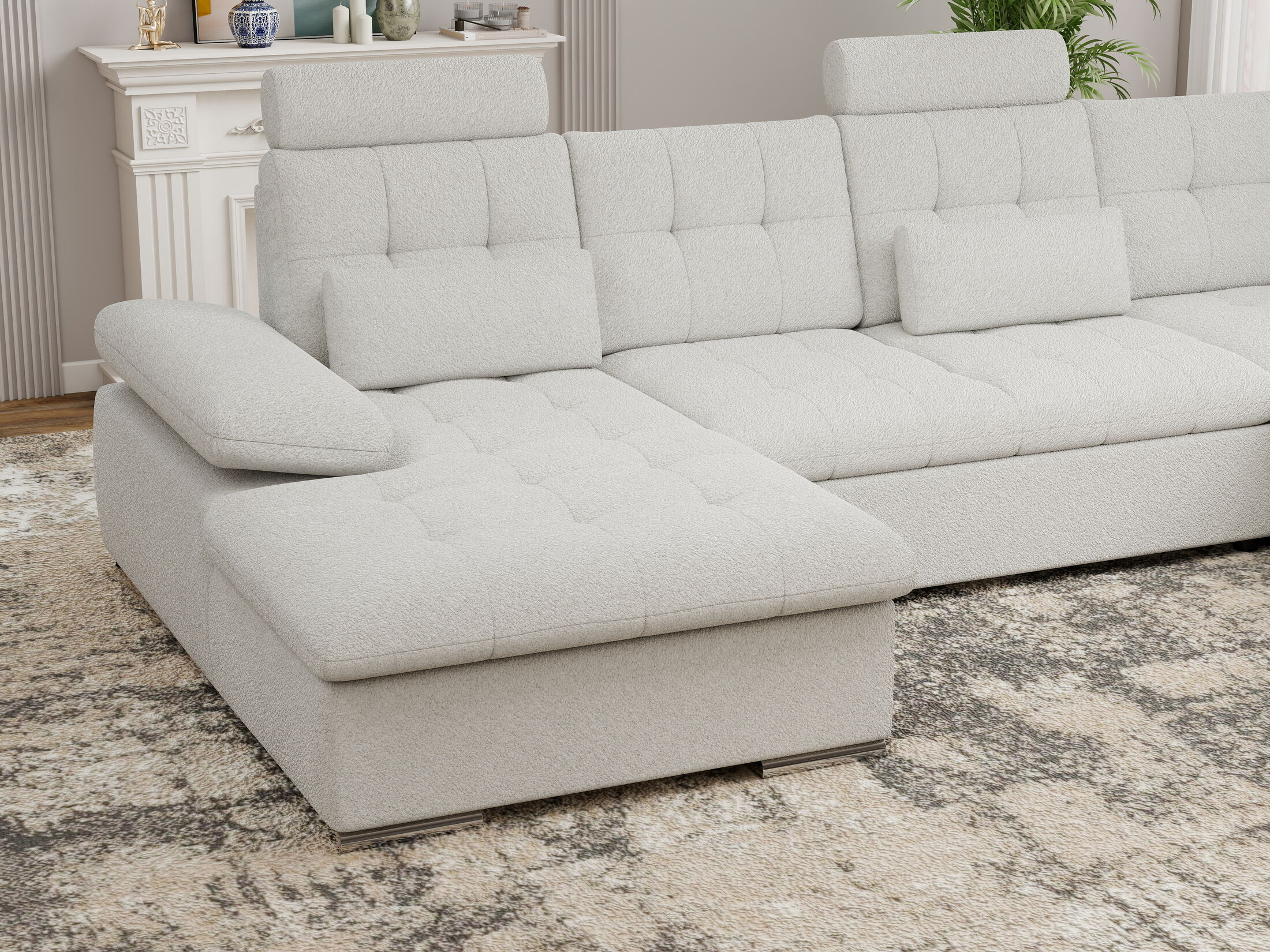 Colțar extensibil dumonde cu ladă de depozitare și șezut confortabil din spumă HR, Merkur U Euphoria Alb 324x218 cm