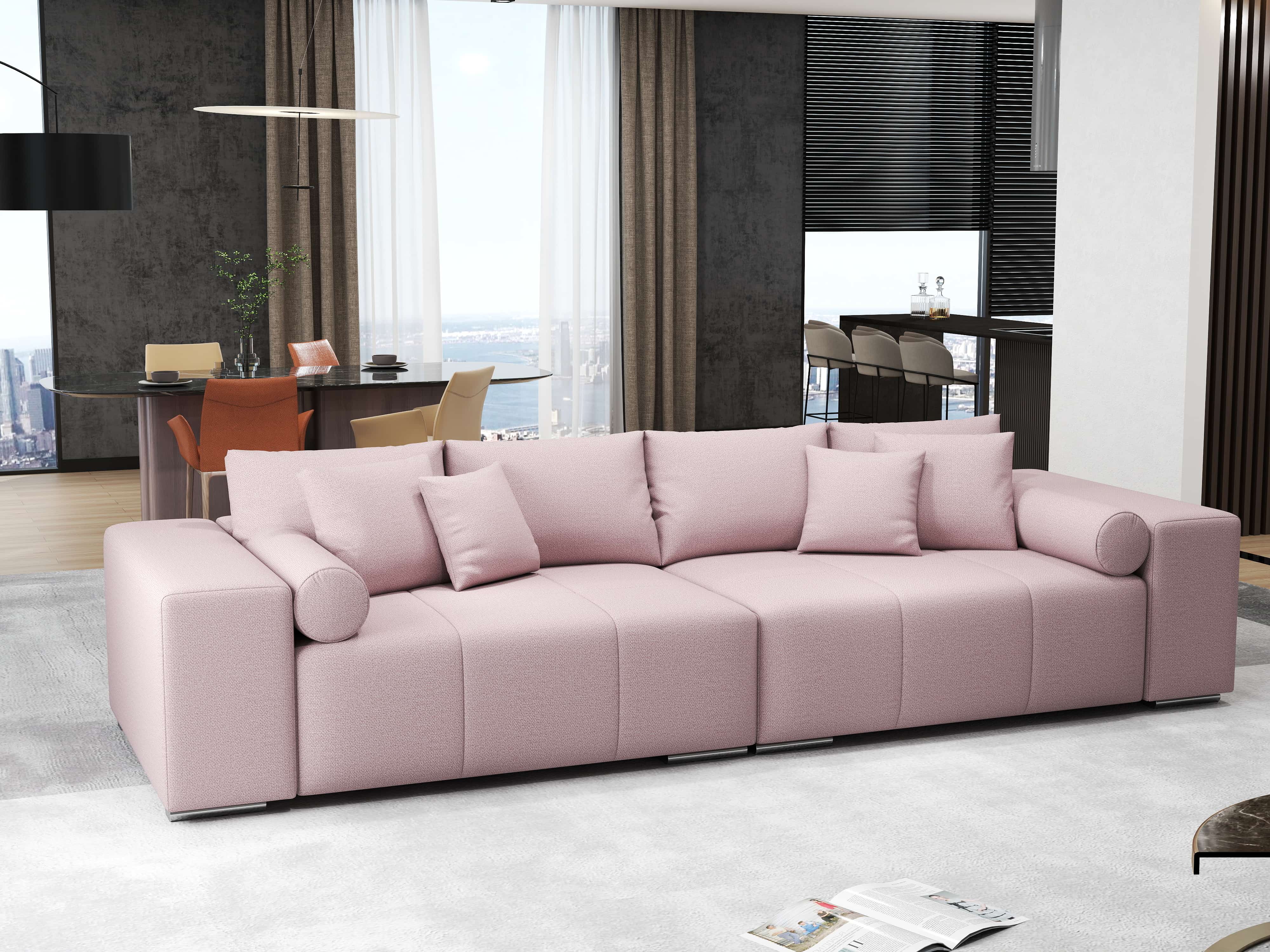 Canapea extensibilă dumonde cu ladă de depozitare si sezut confortabil din spuma HR, Marbela Pink XXL 295x100 cm Fabrica