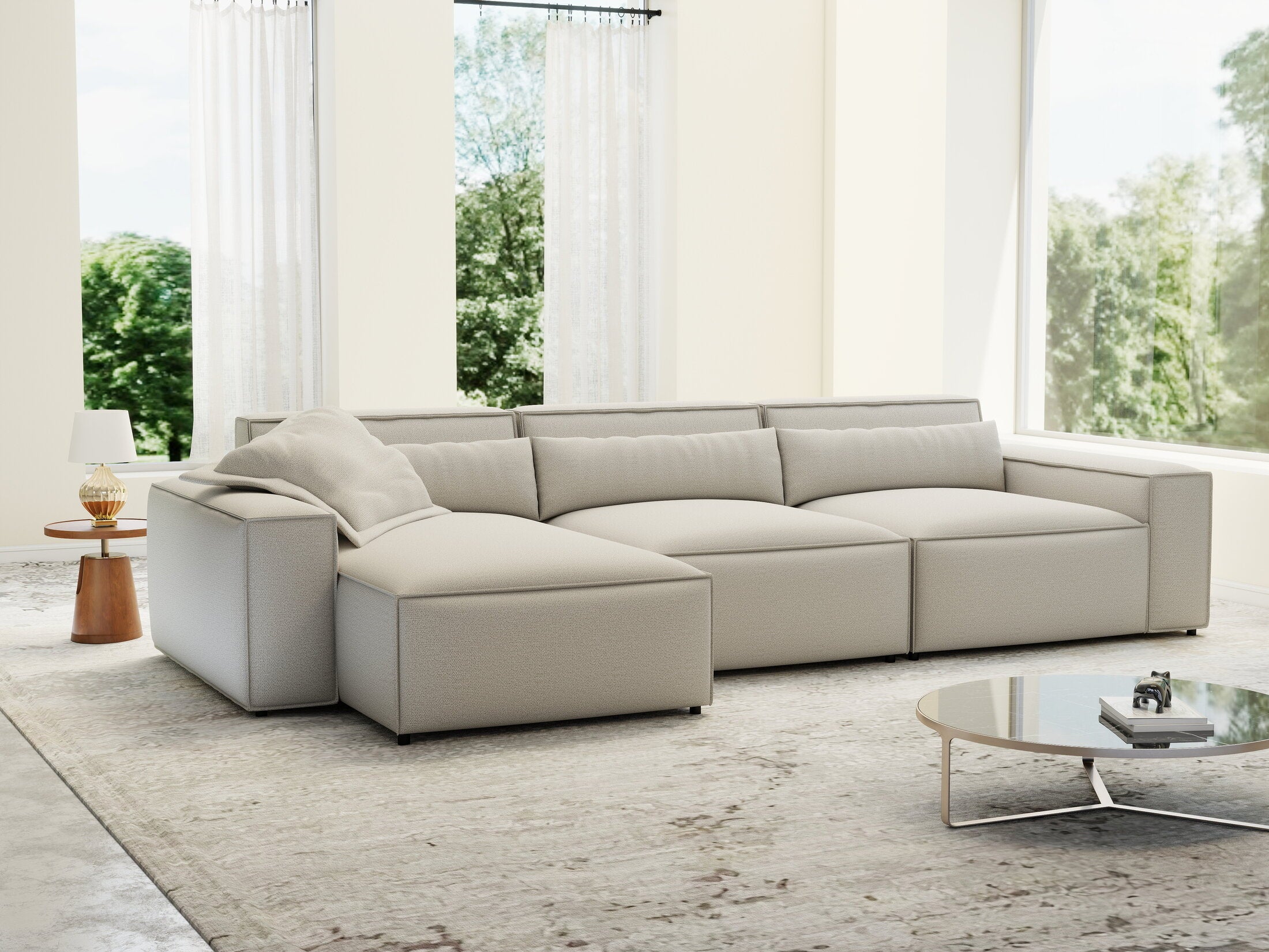 Colțar dumonde cu sezut confortabil din spuma HR, Marvelo XL Enjoy Bej 366x175 cm