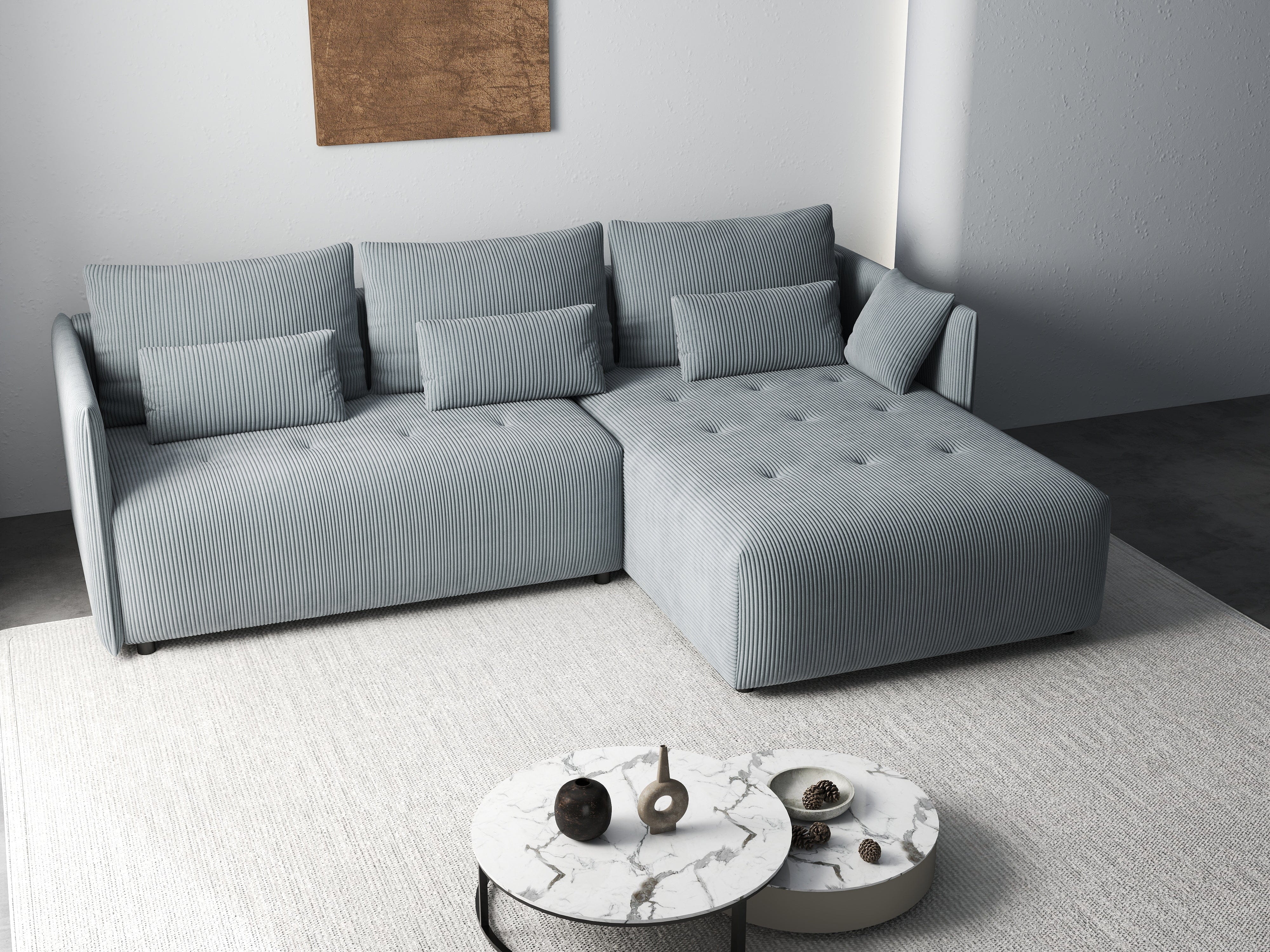 Colțar extensibil dumonde cu ladă de depozitare si sezut confortabil din spuma HR, Malta Zoom Grey II 235x185 cm Fabrica