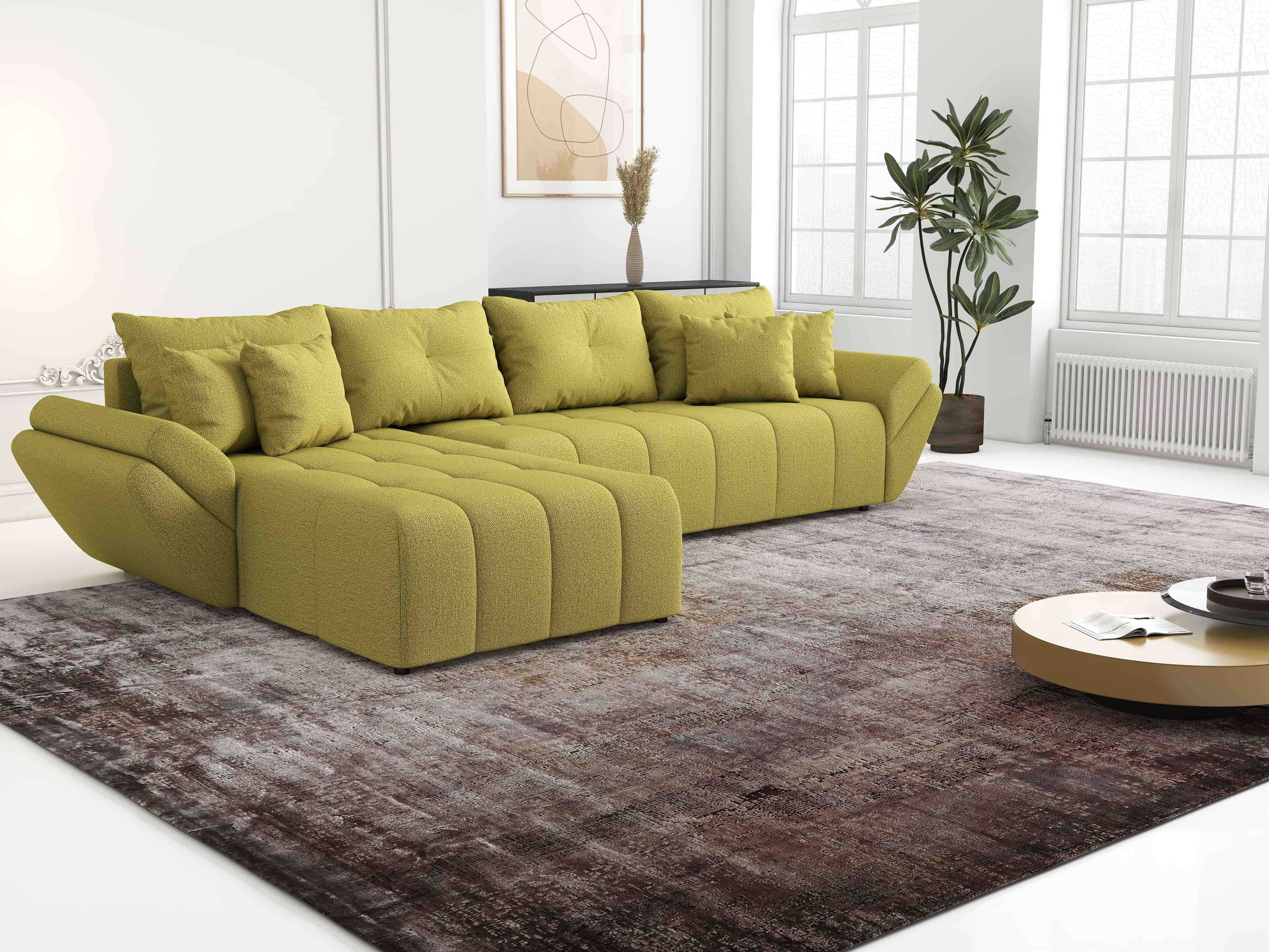 Colțar extensibil dumonde cu ladă de depozitare si sezut confortabil din spuma HR, Berlin XL Enjoy Green 350x185 cm Fabrica