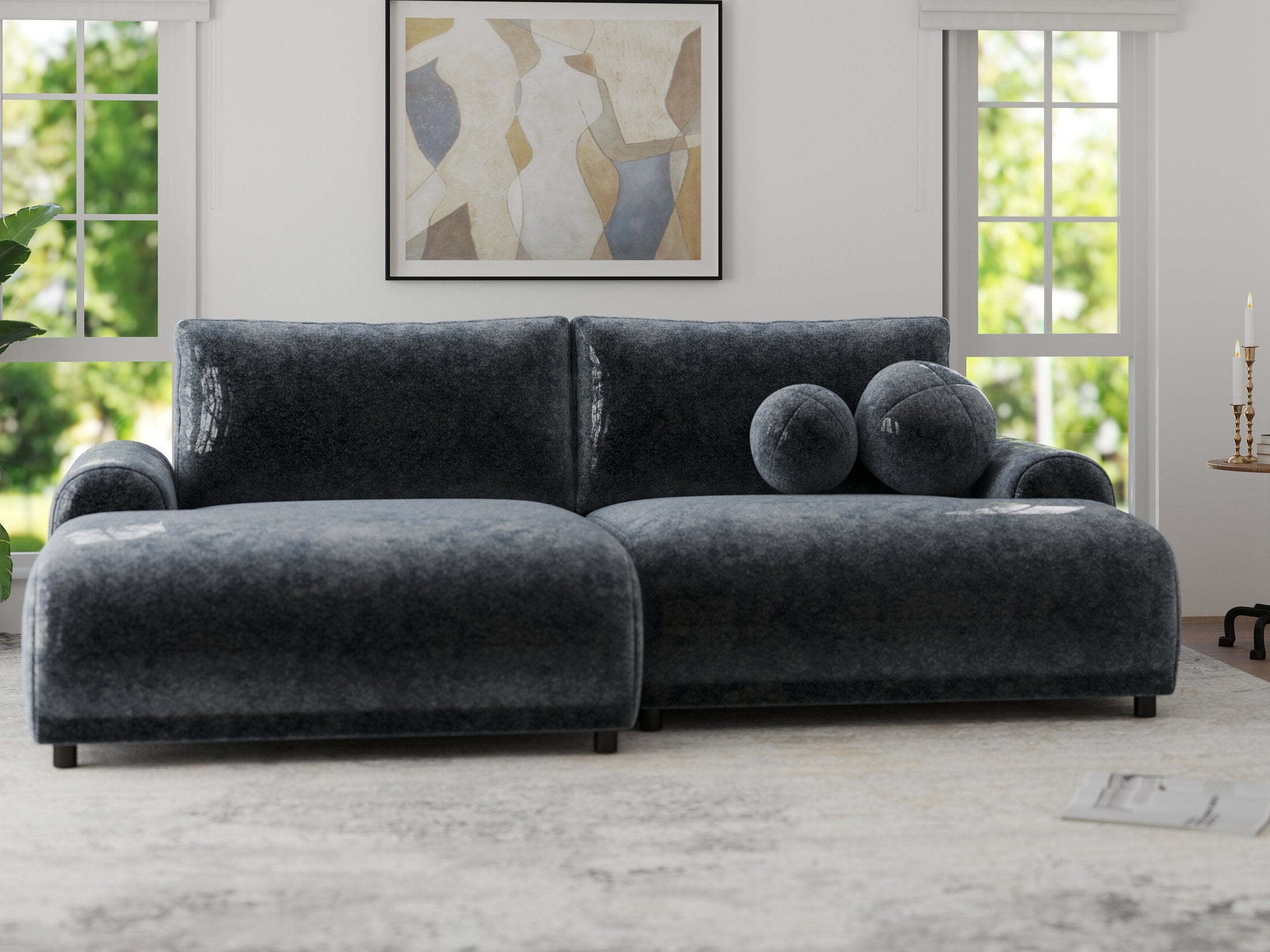 Colțar extensibil dumonde cu ladă de depozitare și șezut confortabil din spumă HR, Carlo Euphoria Gri Grafit 240x145 cm