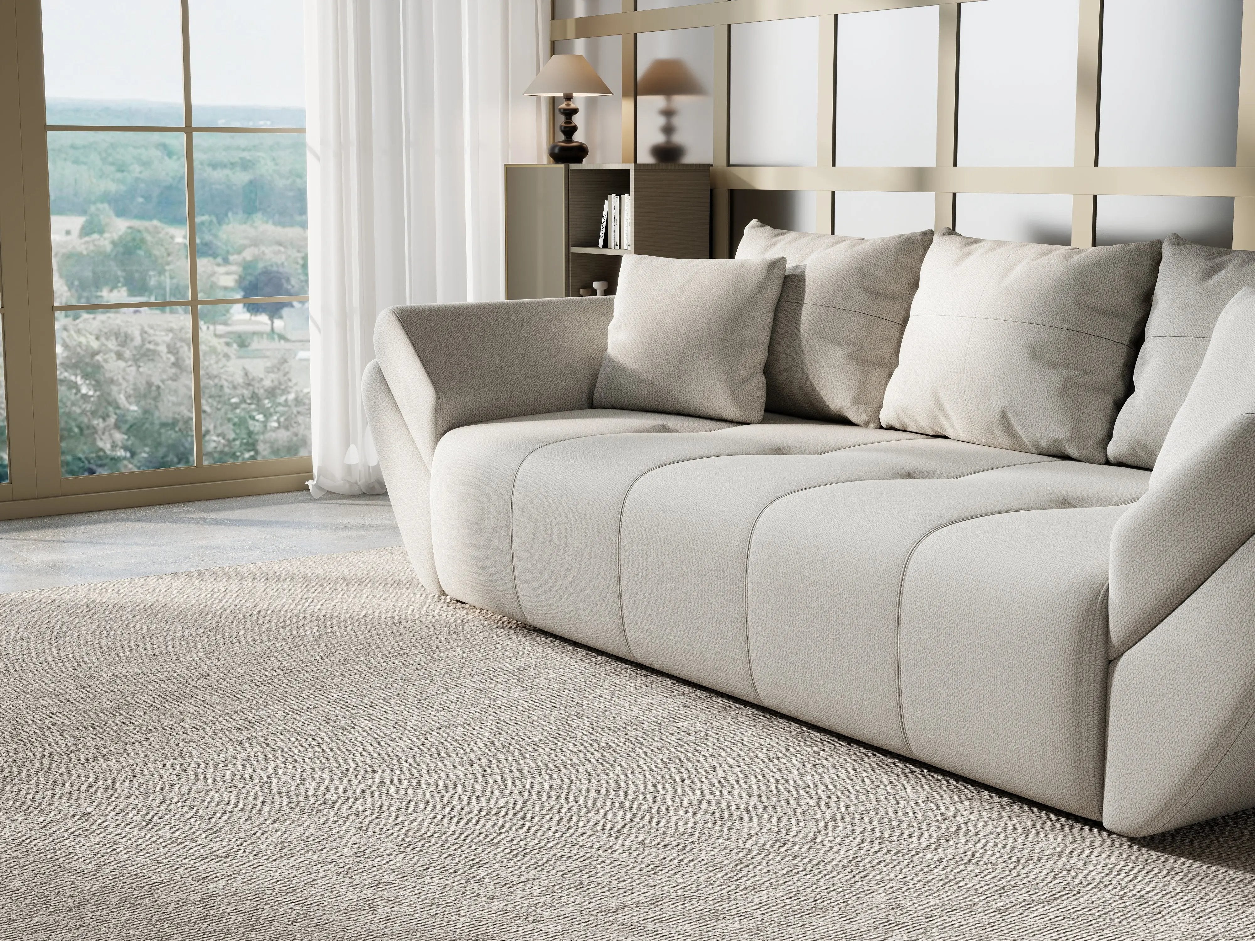 Canapea extensibilă dumonde cu ladă de depozitare si sezut confortabil din spuma HR, Berlin Enjoy Bej 250x100 cm Fabrica