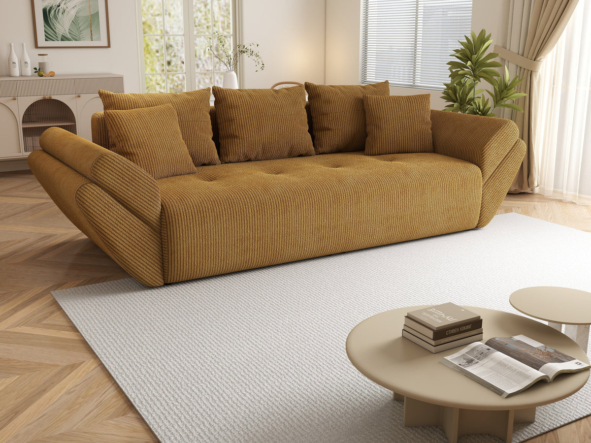 Canapea extensibilă dumonde cu ladă de depozitare si sezut confortabil din spuma HR, Berlin Zoom Mustar 250x100 cm Fabrica