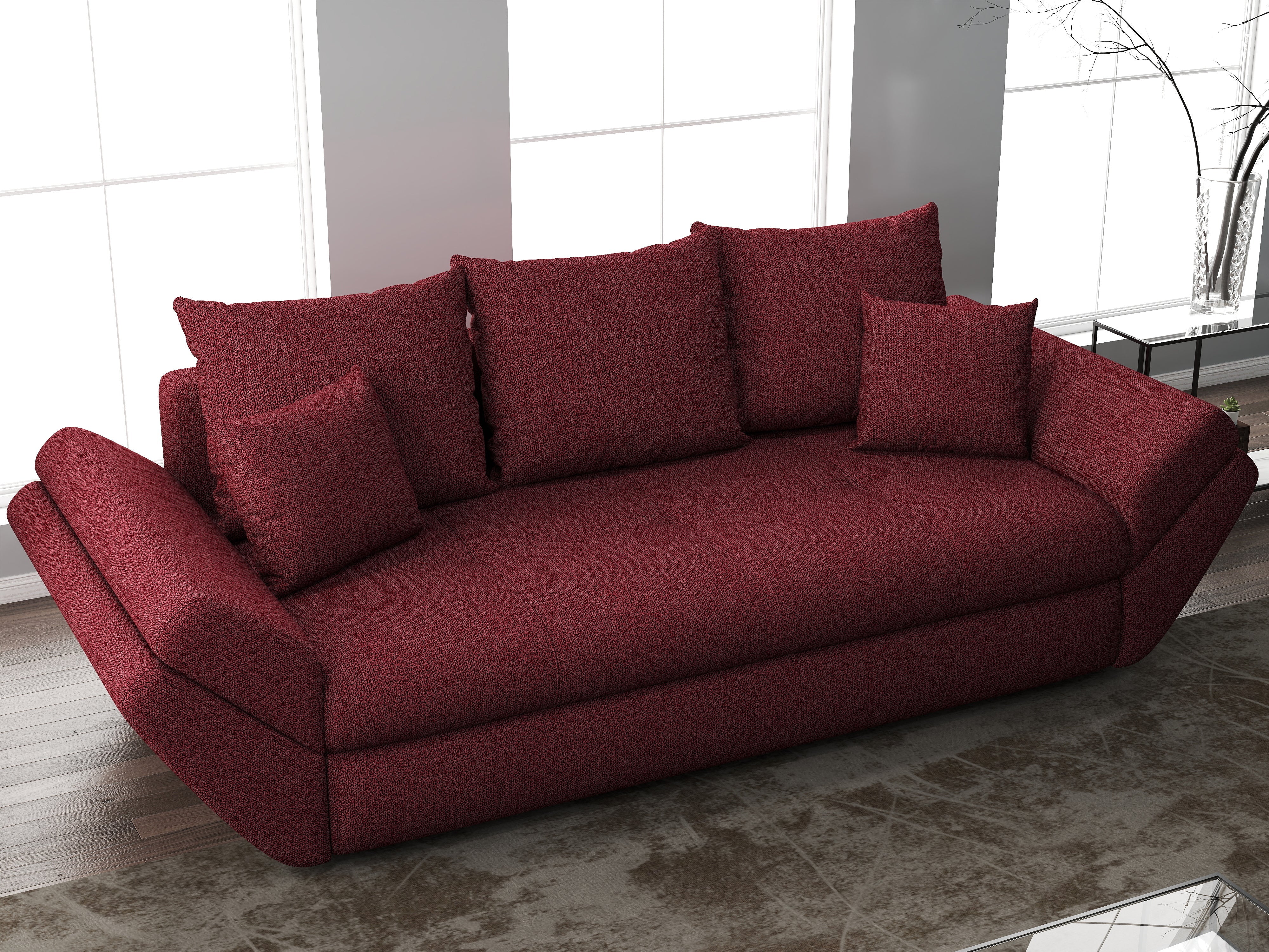Canapea extensibilă dumonde cu ladă de depozitare si sezut confortabil din spuma HR, Loana Enjoy Red 250x100 cm Fabrica