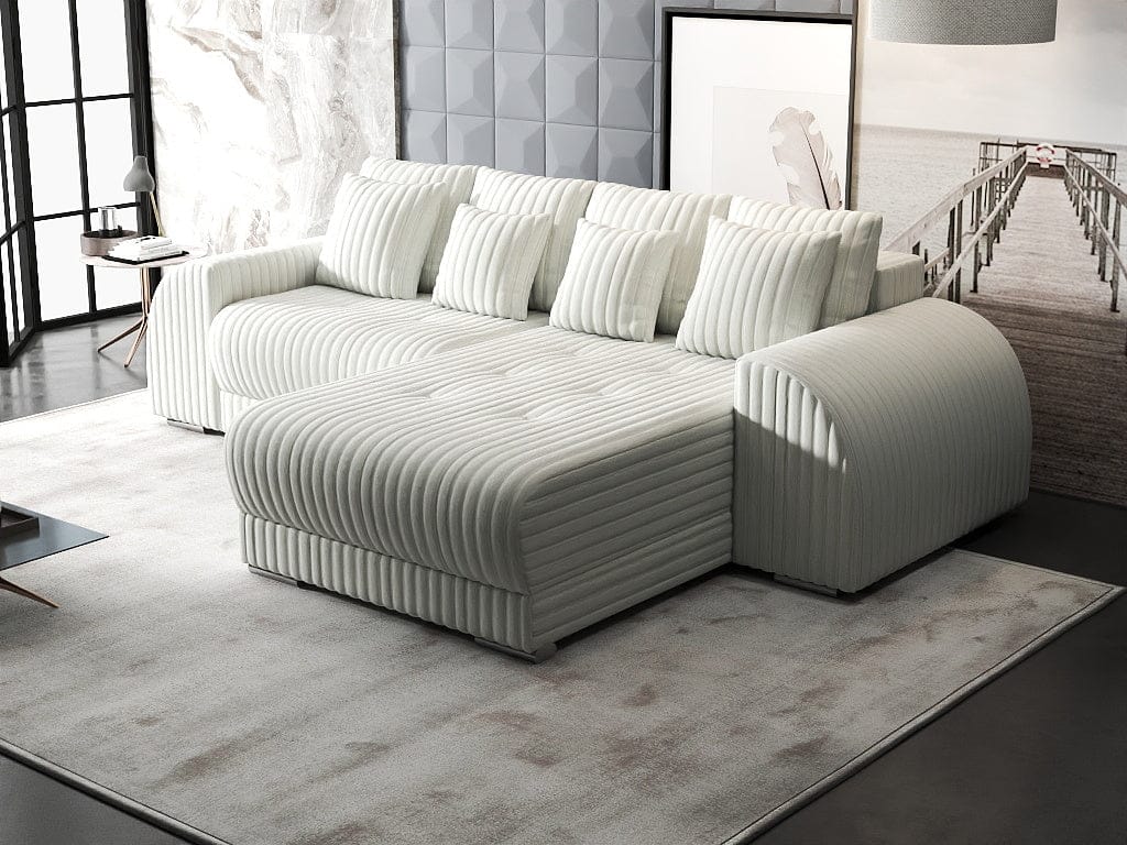 Colțar extensibil dumonde cu ladă de depozitare si sezut confortabil din spuma HR, Verona Ambience Ivory II 290x185 cm Fabrica