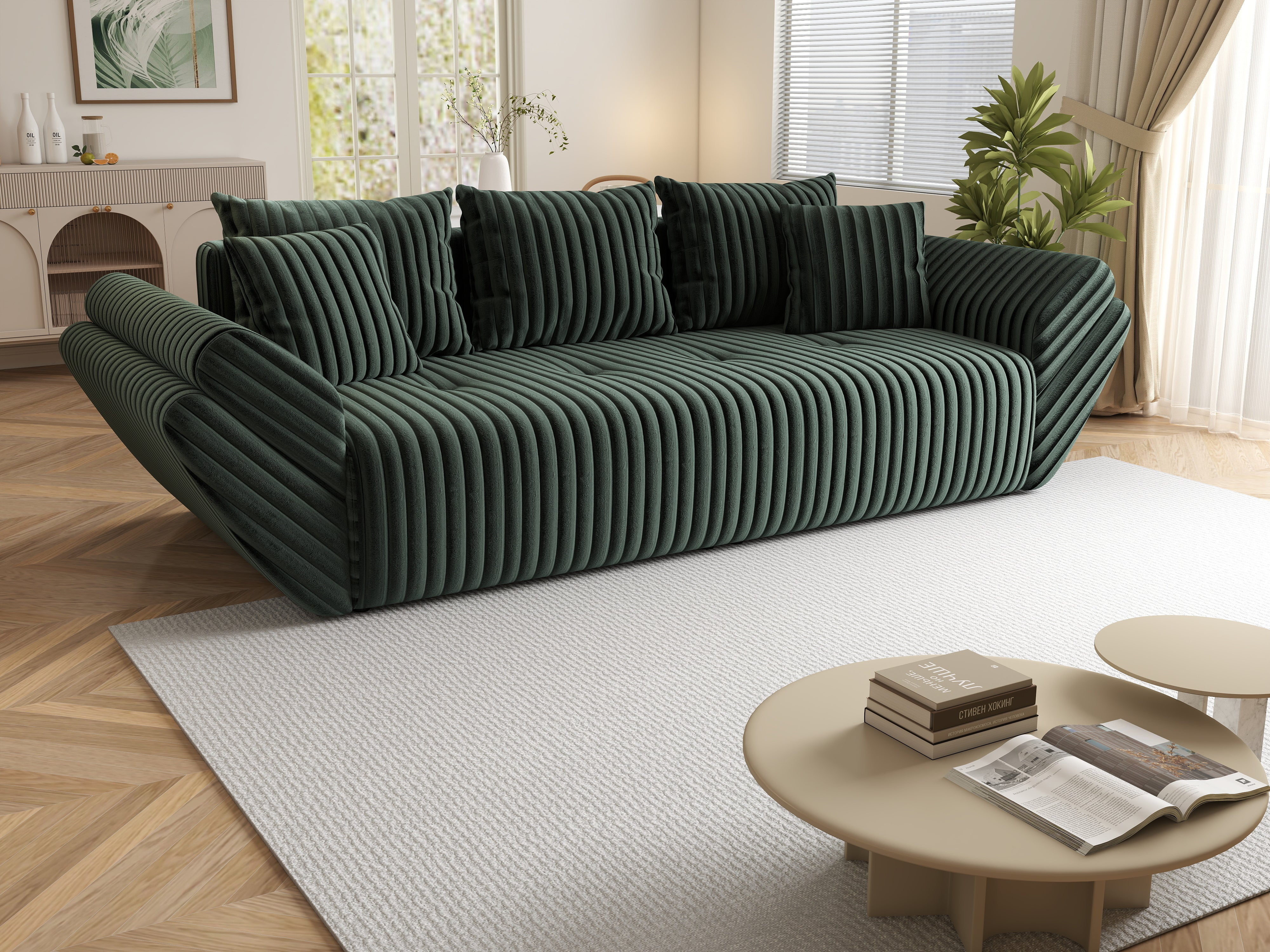Canapea extensibilă dumonde cu ladă de depozitare si sezut confortabil din spuma HR, Berlin Ambience Green 250x100 cm Fabrica