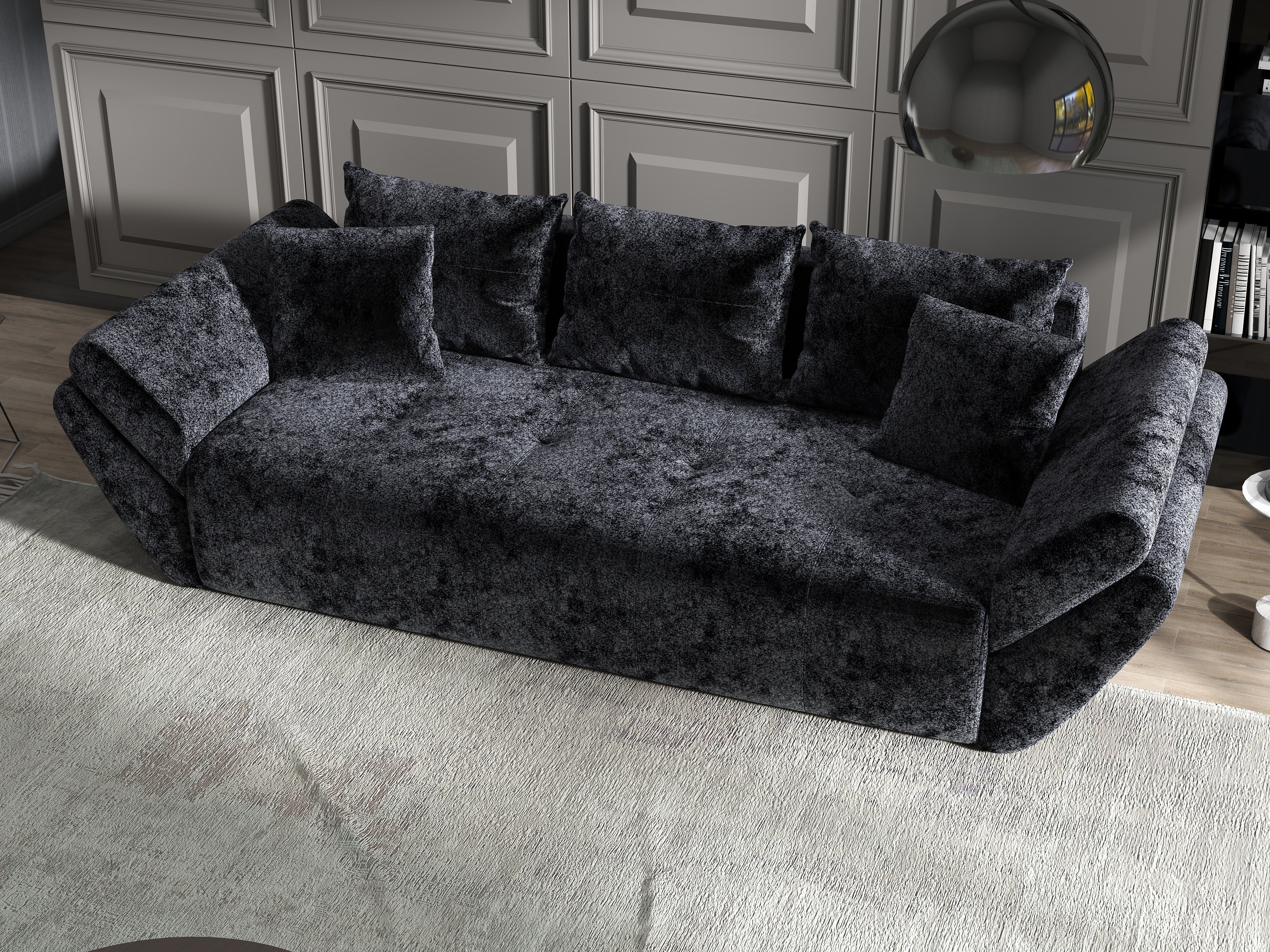 Canapea extensibilă dumonde cu ladă de depozitare si sezut confortabil din spuma HR, Berlin Euphoria Black 250x100 cm Fabrica