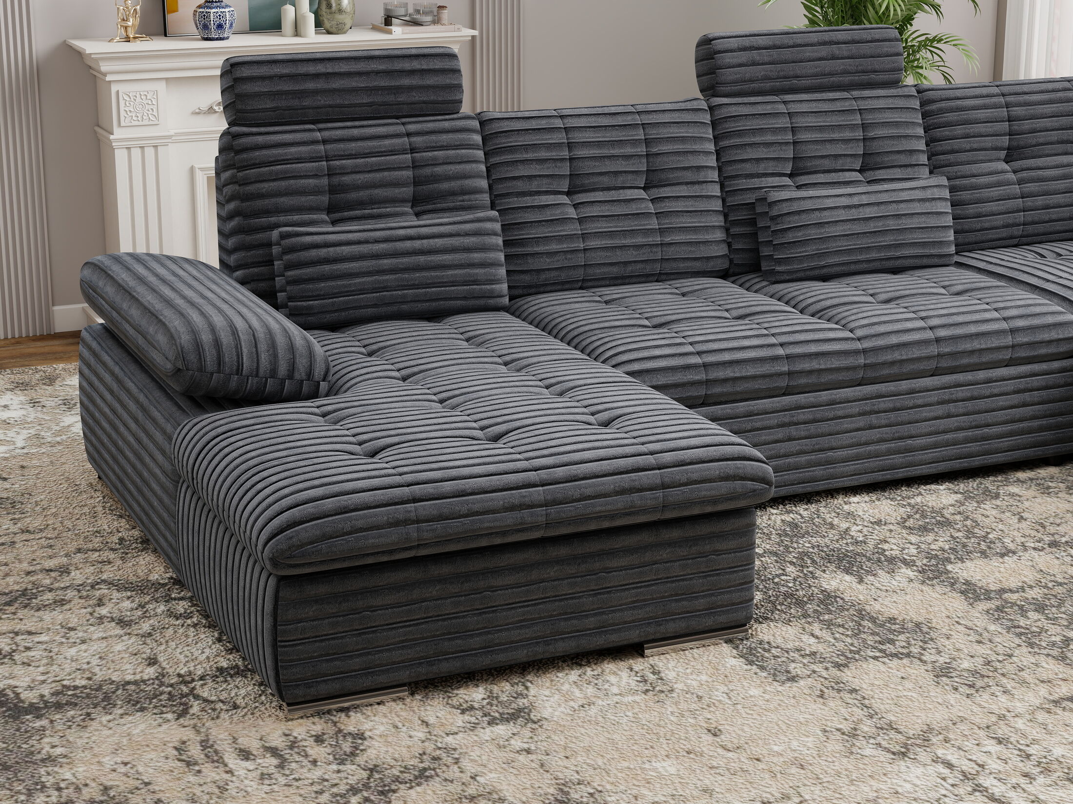 Colțar extensibil dumonde cu ladă de depozitare și șezut confortabil din spumă HR, Merkur U Ambience Gri 324x218 cm