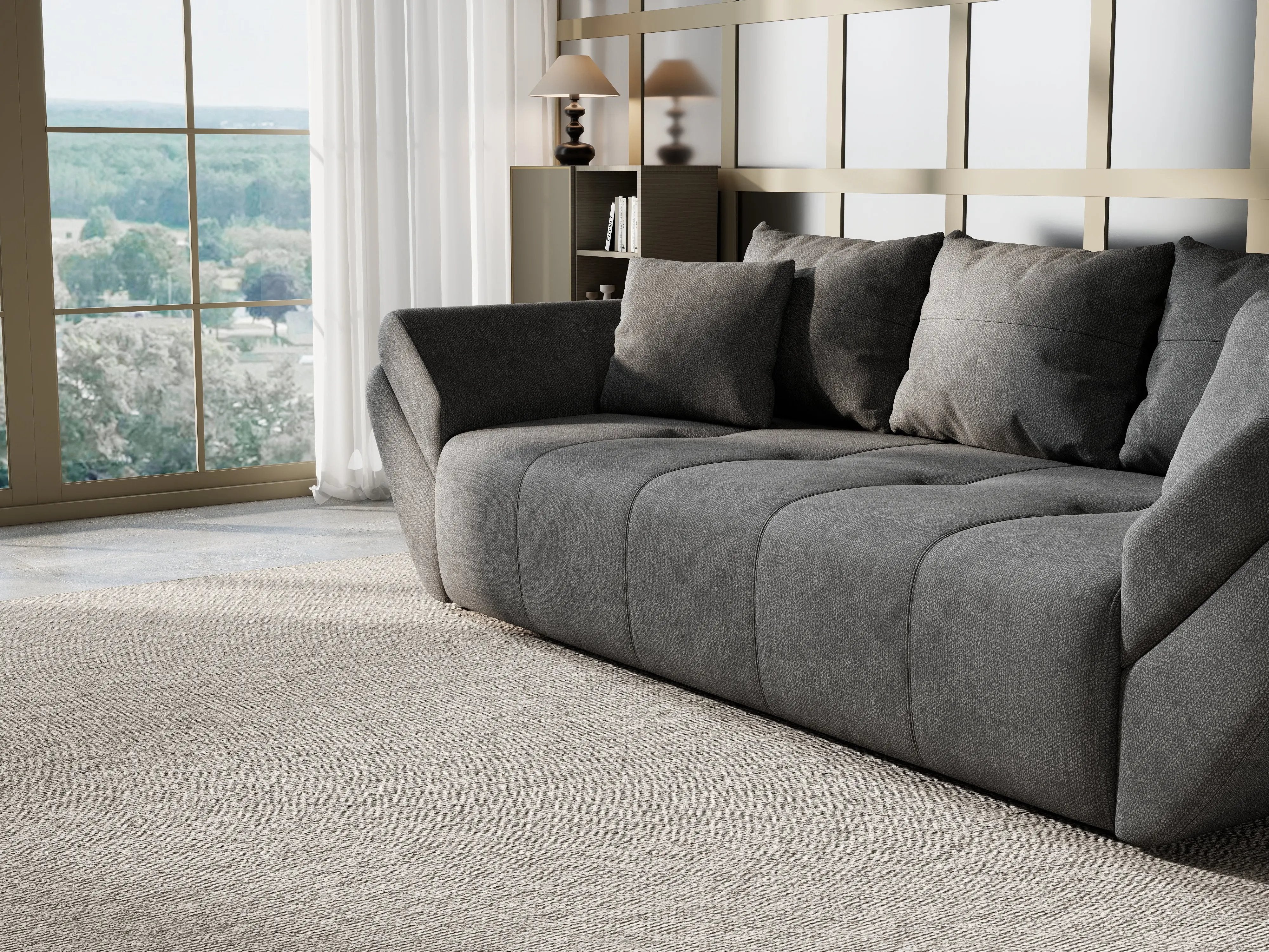 Canapea extensibilă dumonde cu ladă de depozitare si sezut confortabil din spuma HR, Berlin Enjoy Kaki 250x100 cm Fabrica