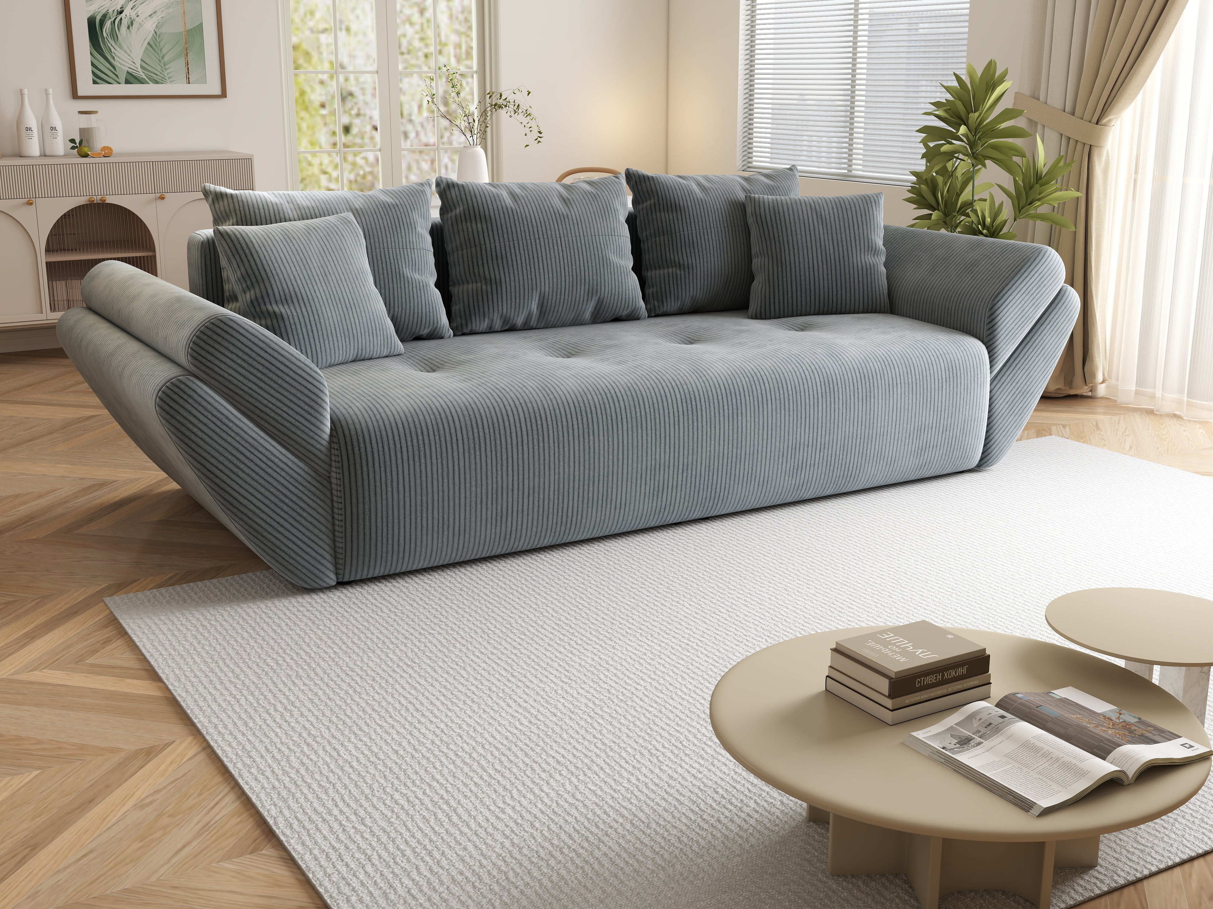 Canapea extensibilă dumonde cu ladă de depozitare si sezut confortabil din spuma HR, Berlin Zoom Grey 250x100 cm Fabrica